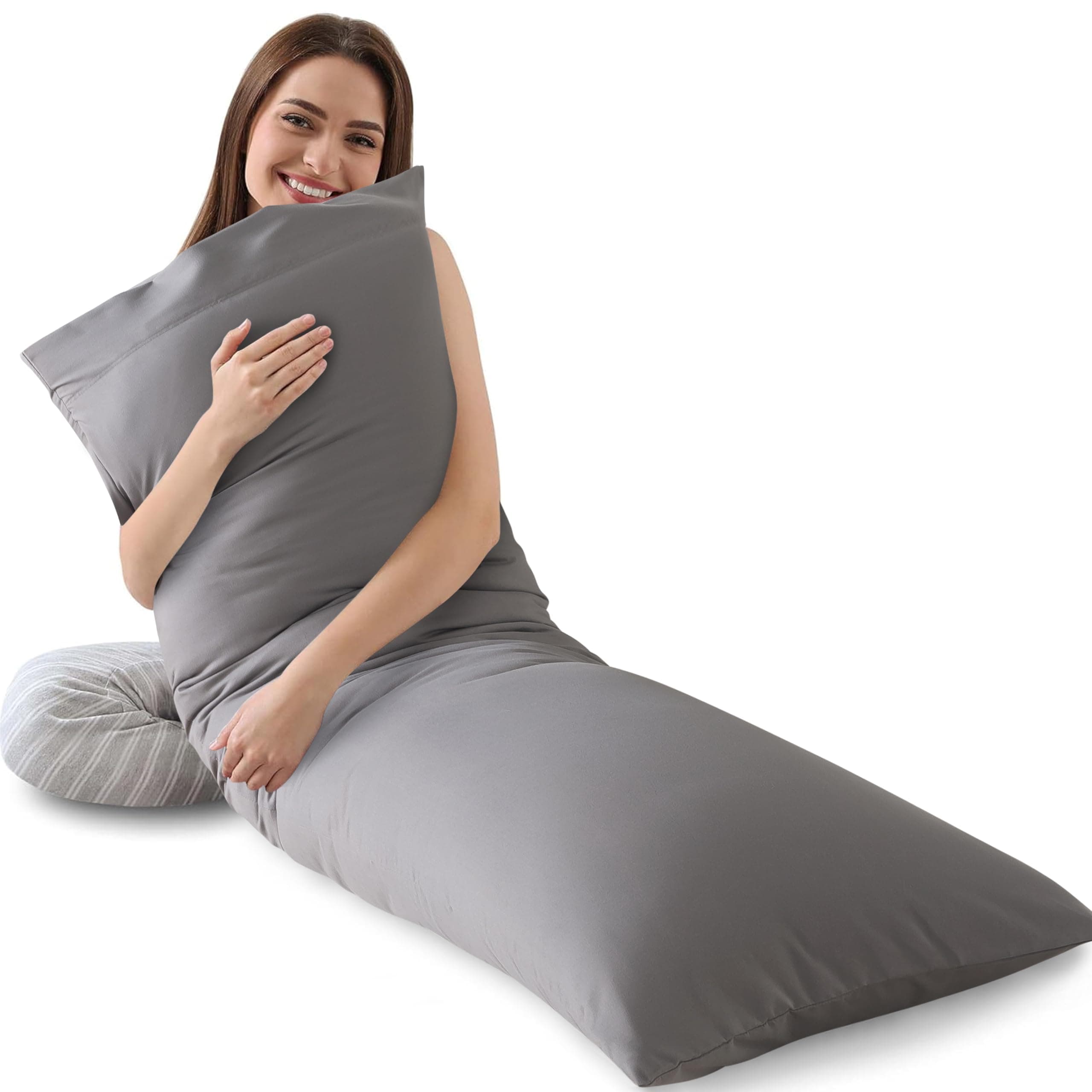 WhatsBedding Memory Foam Body Pillow with Pillowcase, Soft Large Long Bed Pillow for Adults, Breathable Full Body Pillow with Removable Pillow Cover - Dark Grey