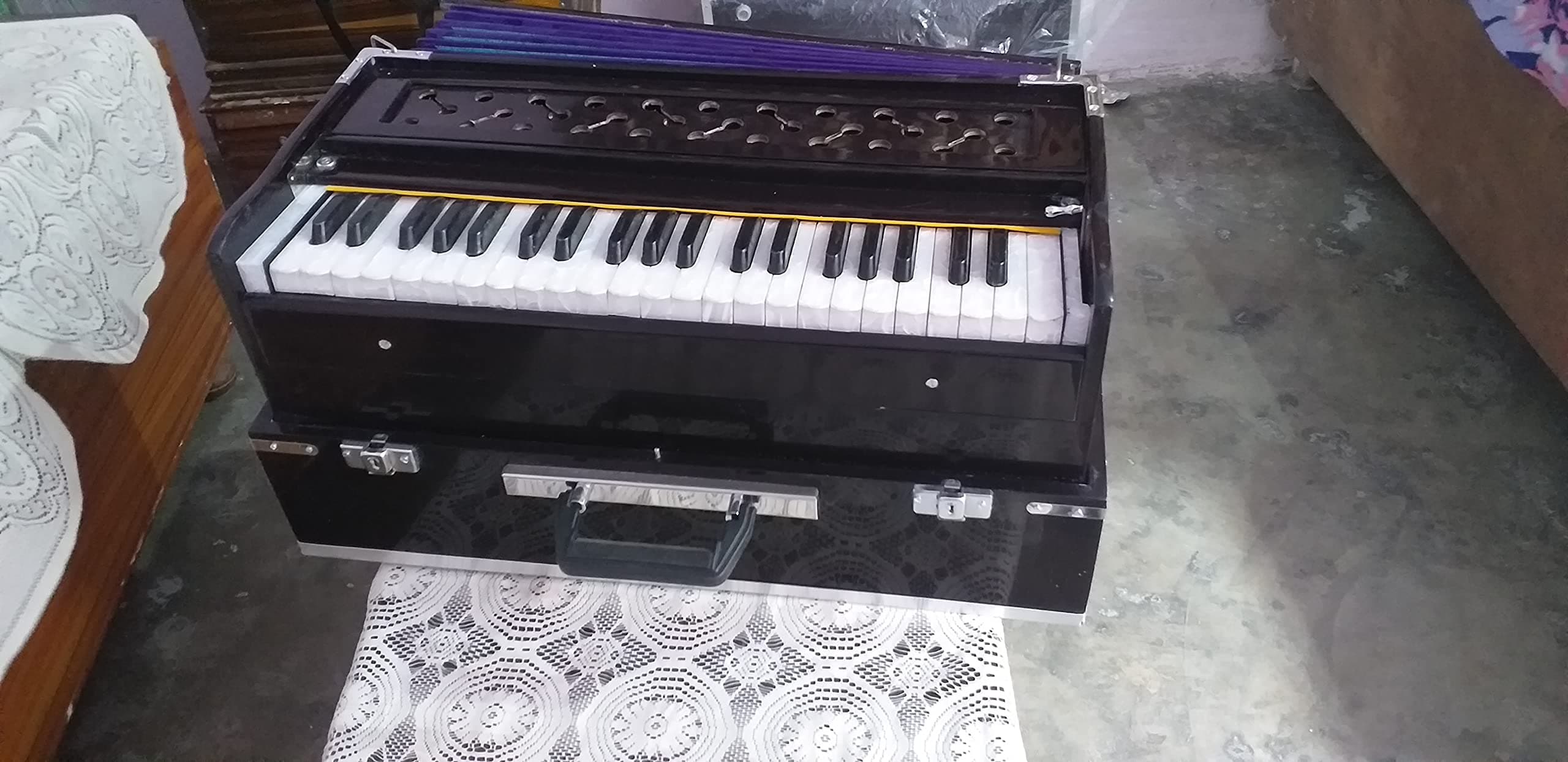 EKAM MUSICAL® Harmonium- 3 1/4 Octave, Double Bellow, 39 Keys,7 Stopper, 2 Reeds (Bass- Male), With Cover