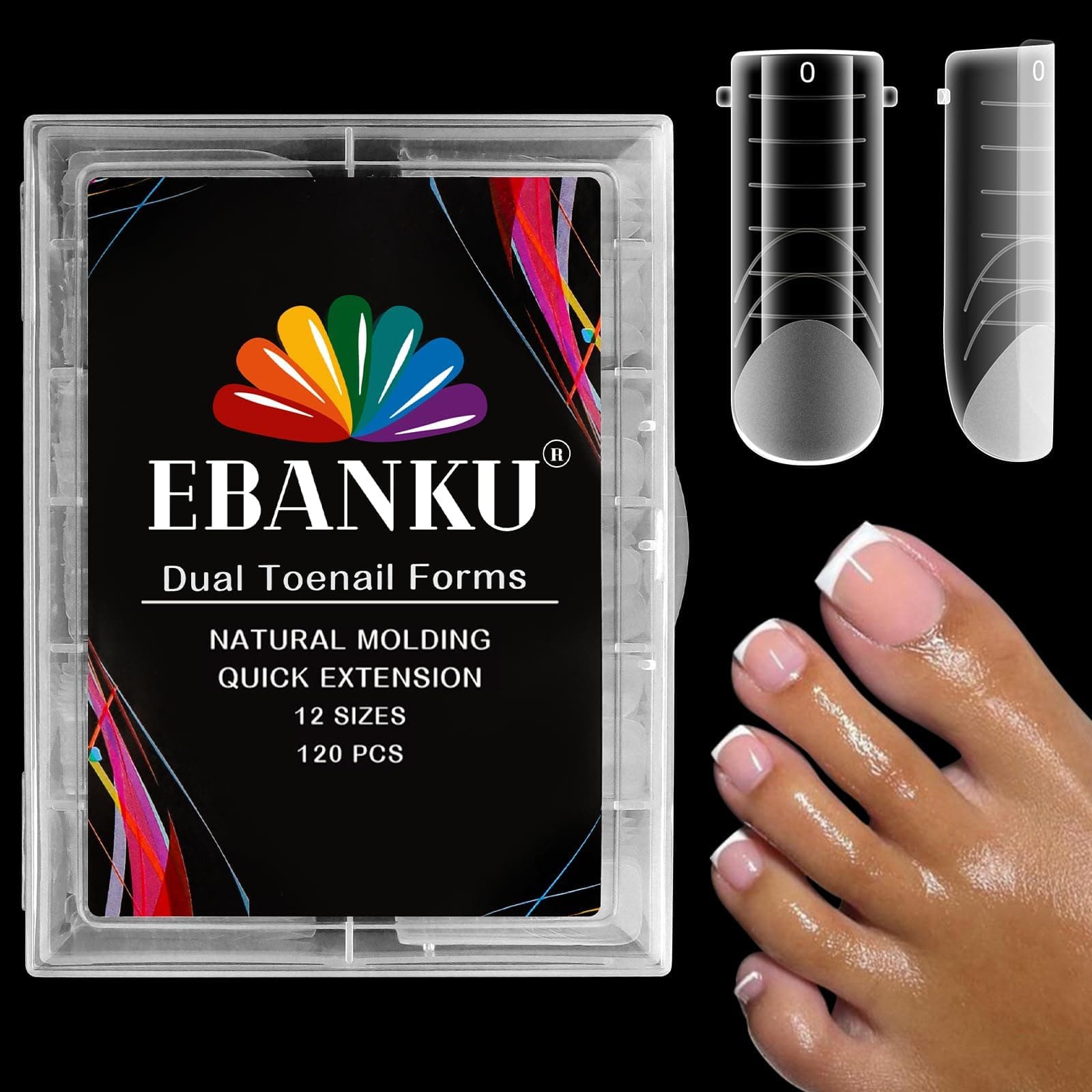 EBANKU Poly Gel Toenail Kit, Toe Dual Nail Forms Reusable Poly Gel Nail Kit for Toe Nail Extension Gel Press on Toe Nail Tips Poly Gel Toenail Forms for Women Pedicure Tools, 120PCS, 12 Sizes