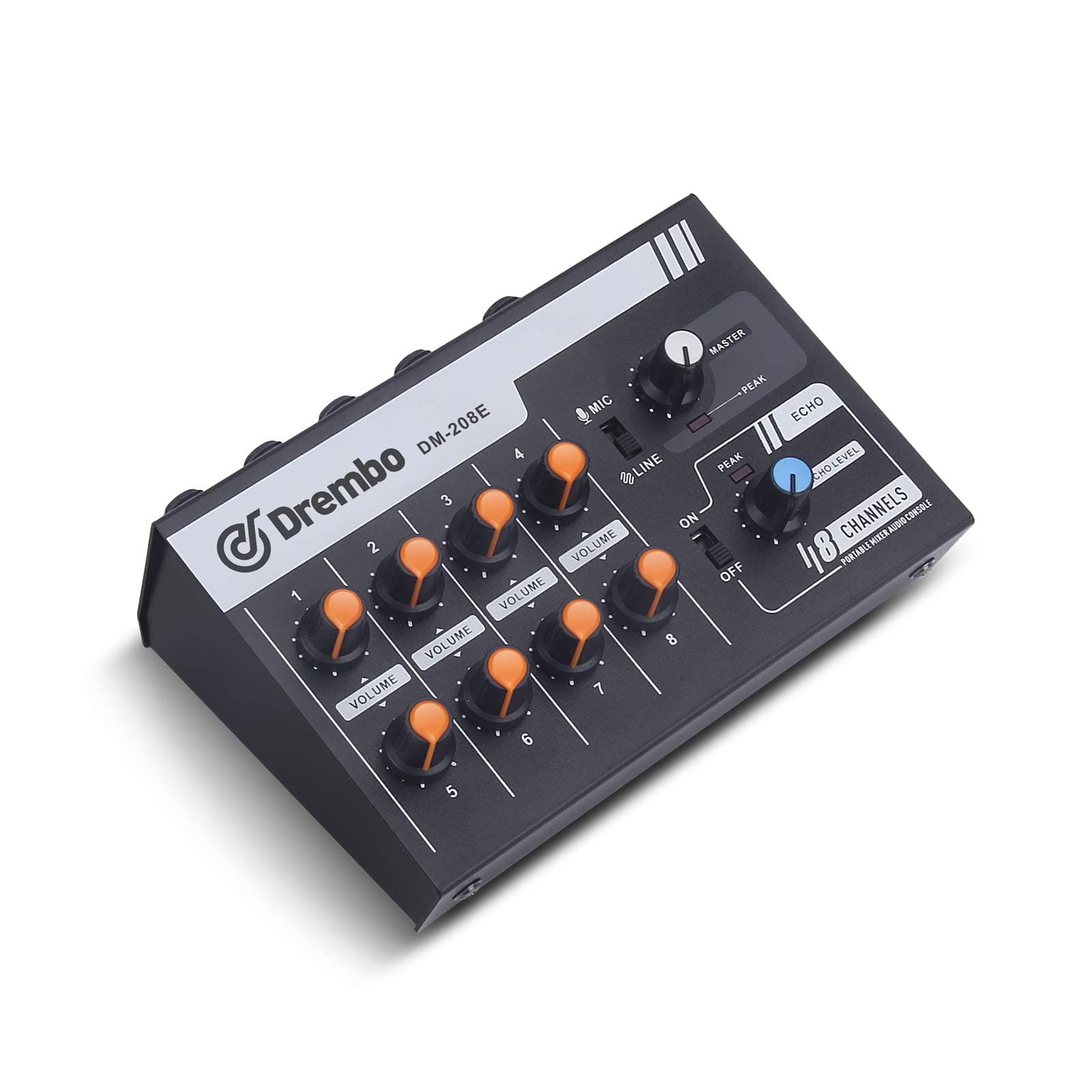 DM-208E Mini Audio Mixer Portable Switchable Stereo 4 & Mono 8 Channels Microphone Audio Mixer Console for DJ Karaoke Party