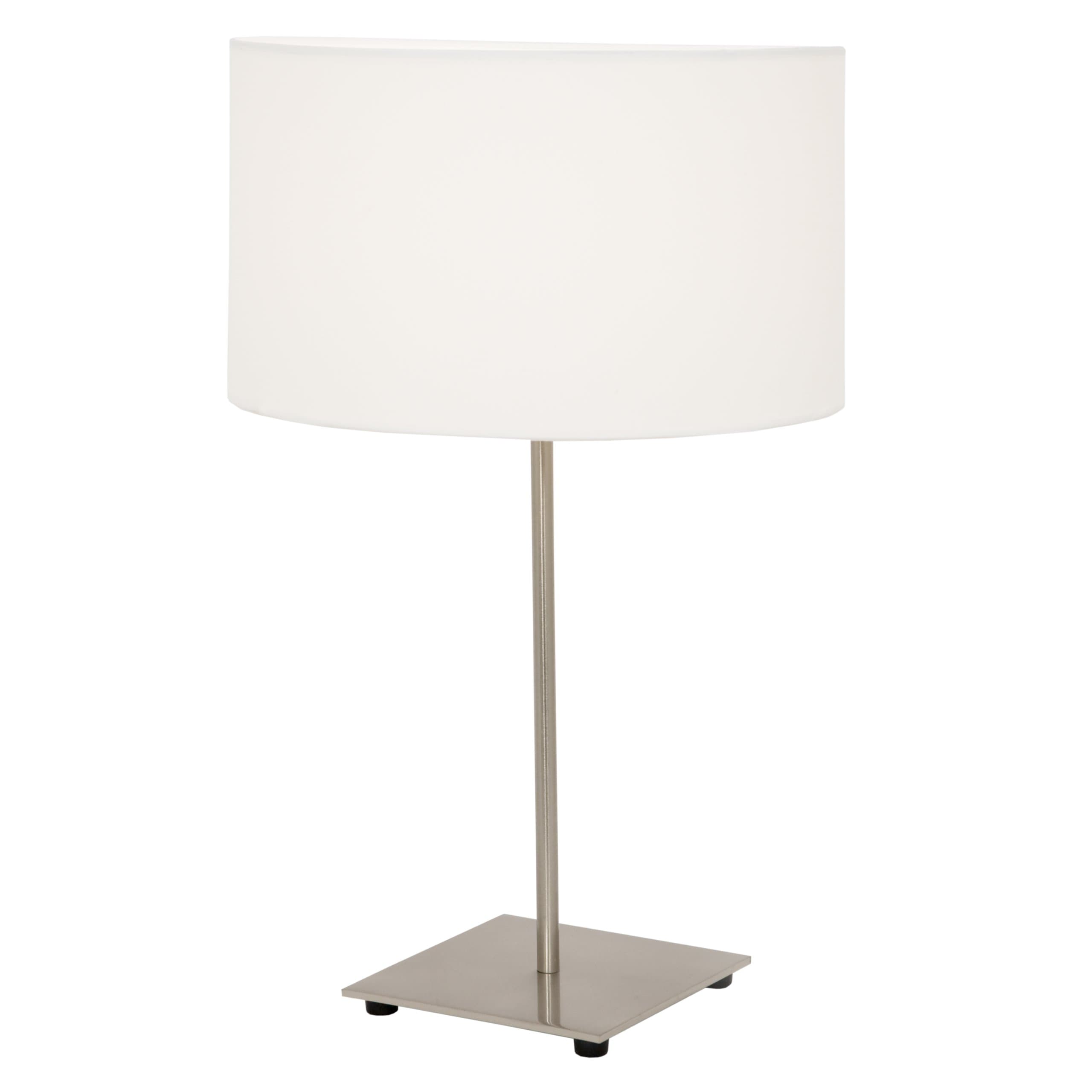 Table Lamp - Modern Metal Table Lamp 18 Inches Tall with White Linen Drum Shade (Polished Steel)
