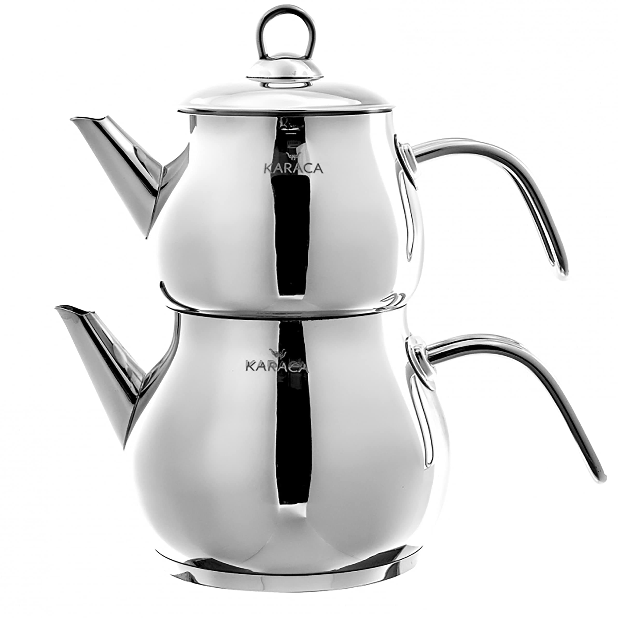 Layla Teapot Set, Medium, Stainless Steel, Tea Pot 1L (2.2lb), Kettle 1.75L (3.85lb), Silver, Transparent, Tea Maker, Kettle, Turkish Tea Kettle, Tea Maker, Induction Safe