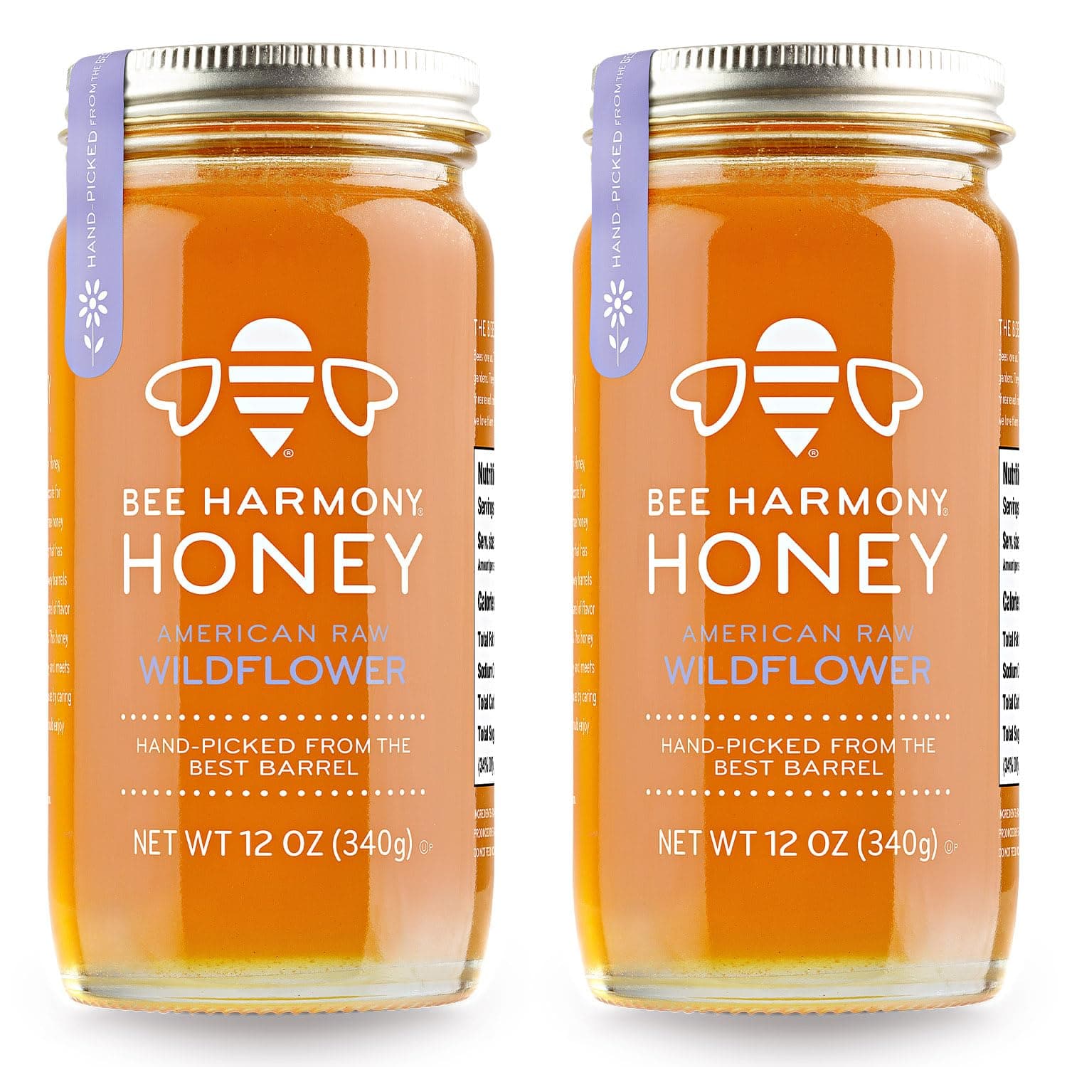 Bee Harmony American Raw Wildflower Honey, 12 OZ (Pack of 2 Jars)
