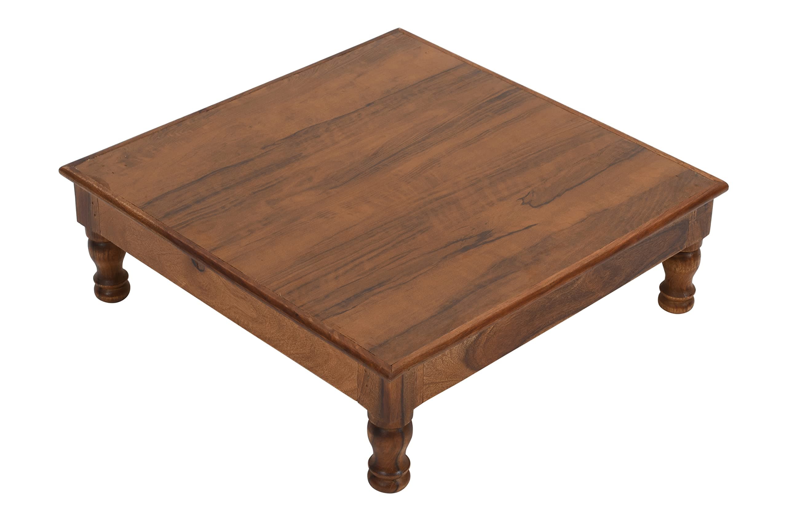 YONO Living Solid Sheesham Wood Pooja Chowki/Stool/Aasana for Home/Temple, 18D x 18W x 6H Inches, Brown, Matte Finish