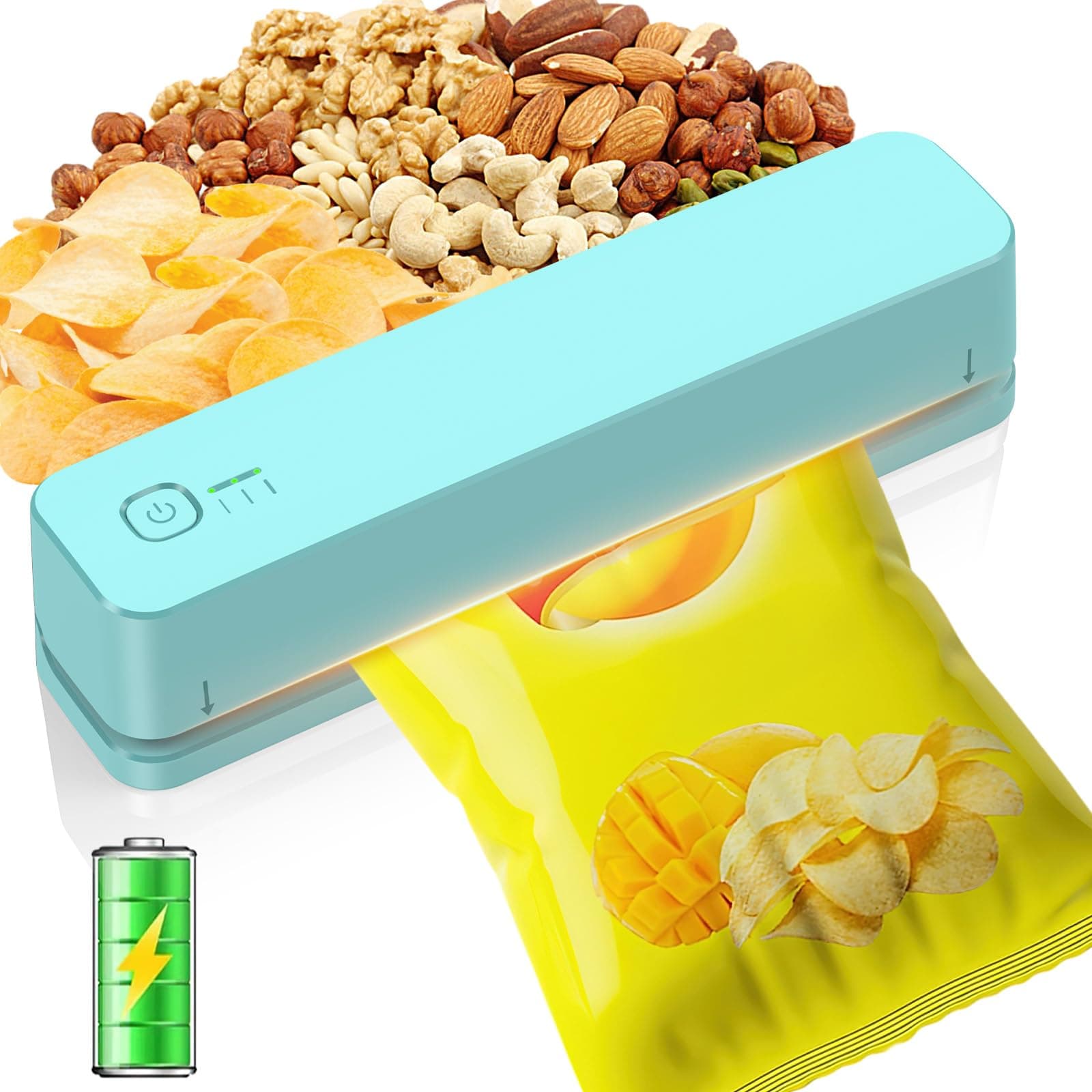 FEPPO Bag Sealer, 3000mAh Rechargeable Mini Bag Sealer with 6.2" Heating Strip, Heat Seal Portable 3 Adjustable Gears Quick Heat Sealer for Chips Snacks Candies Bags Food Storage