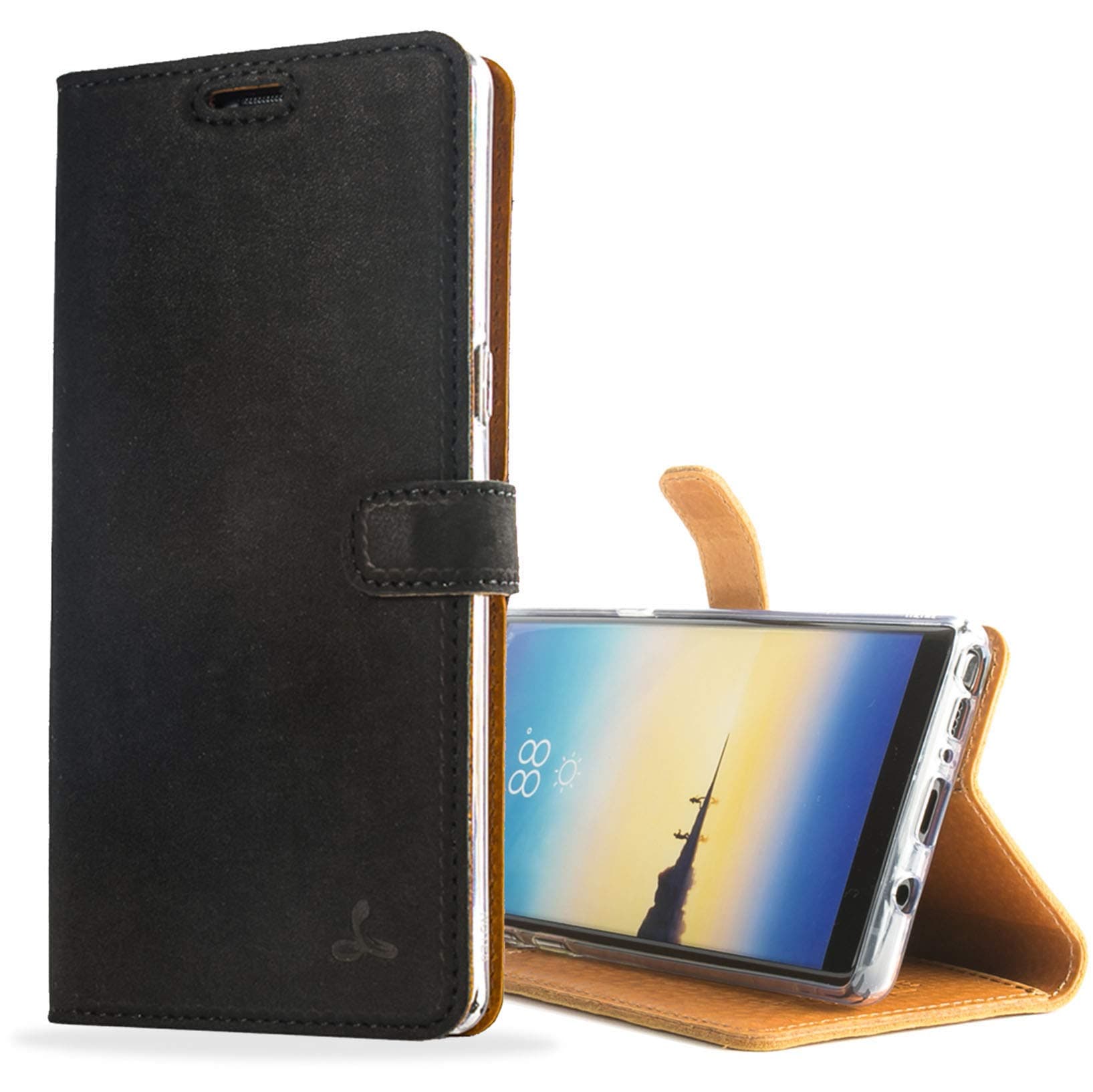 Snakehive Samsung Galaxy Note 8 Case, Luxury Genuine Leather Wallet with Viewing Stand and Card Slots, Flip Cover Gift Boxed and Handmade in Europe for Samsung Galaxy Note 8 - Black