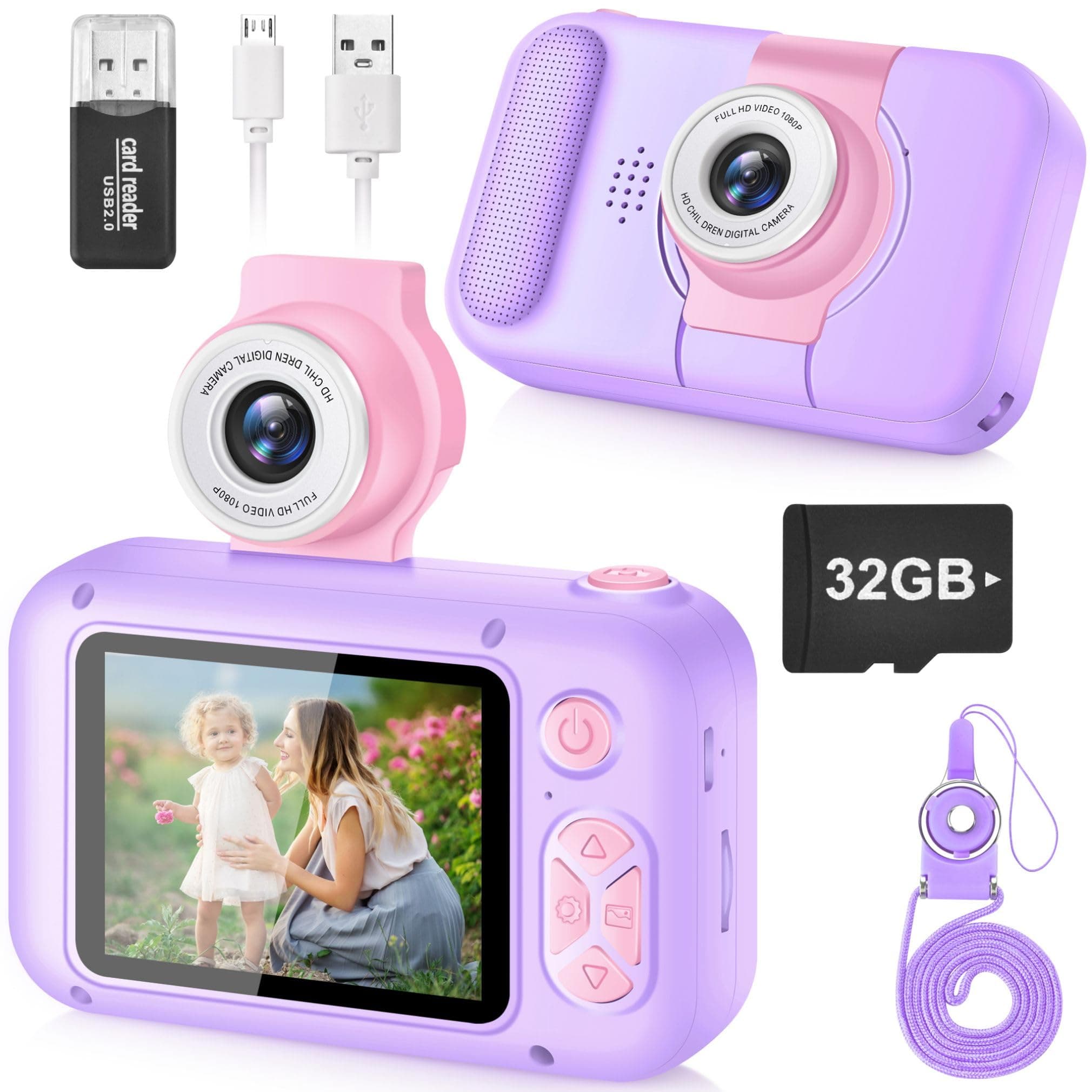– ARNSSIEN Kids Camera Toy for 3 4 5 6 7 8 9 10 11 12 year old Girls/Boys,Kids Digital Camera for Toddler with 180°Flip Lens&2.4in IPS Screen,Birthday Festival Present Toy for Girls/Boys,32 GB Card,X101