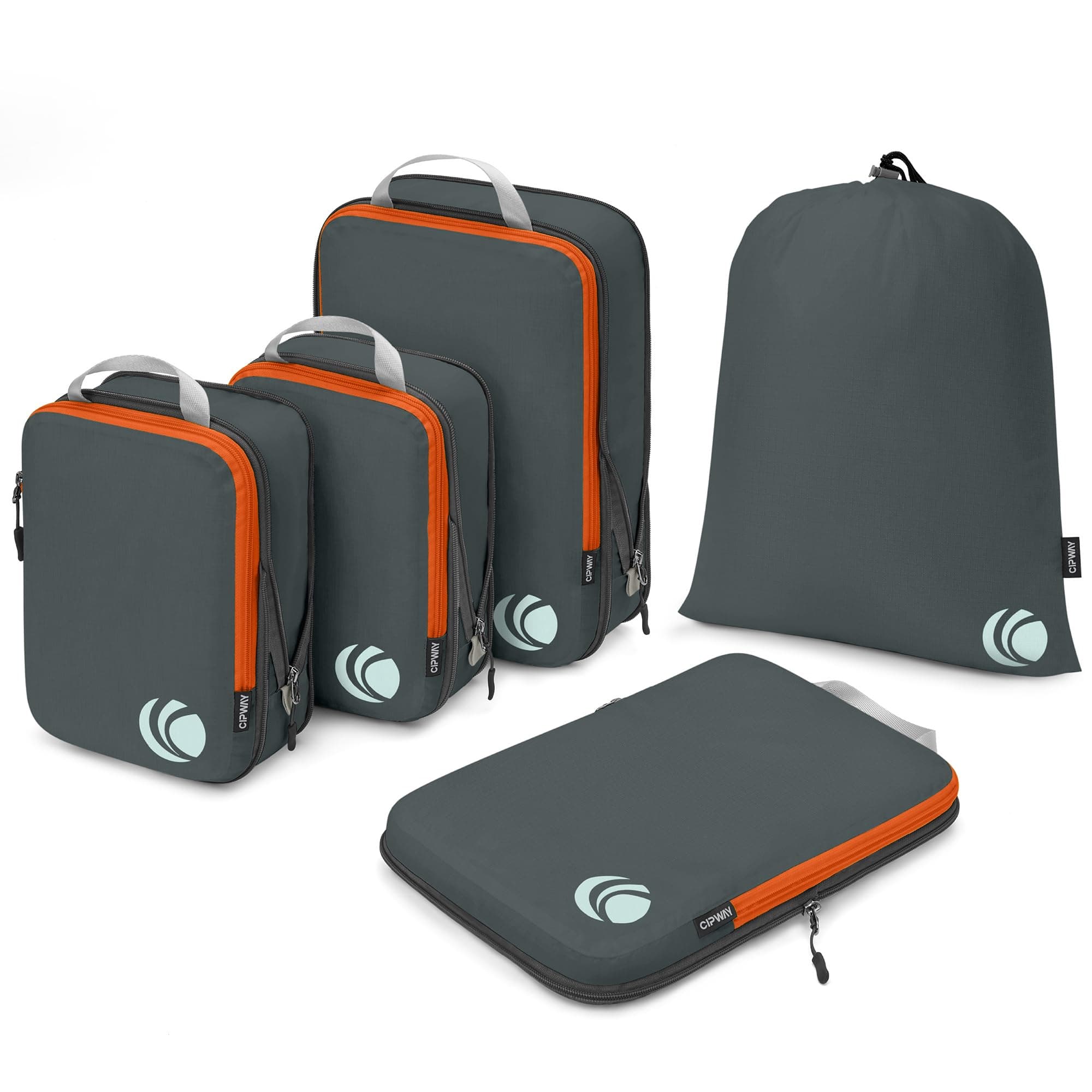 Cipway - 5 Set Compression Packing Cubes for Travel, Ultralight Packing Organizers for Luggage Suitcase & Backpack (Grey), L