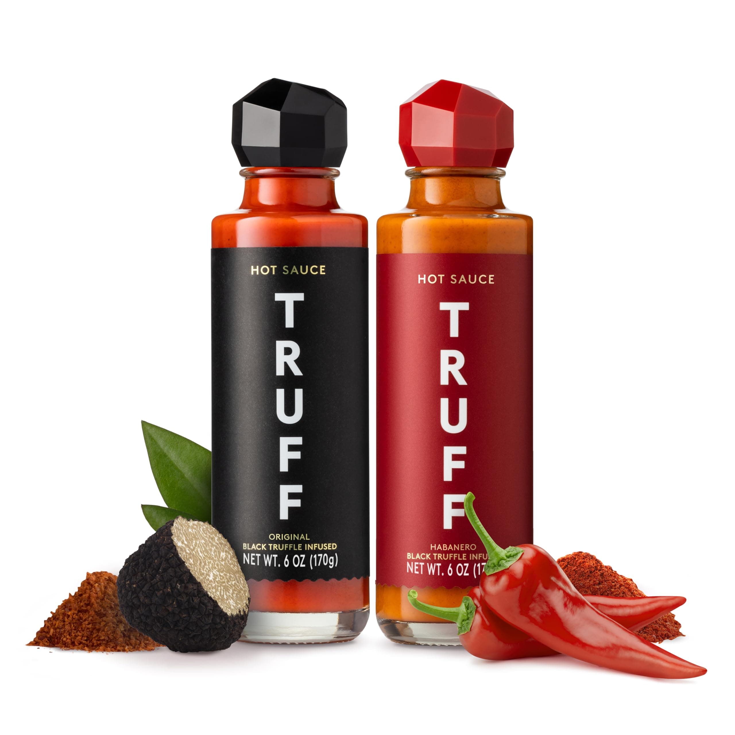 TRUFF Hot Sauce and Hotter Sauce 2-Pack Bundle, Gourmet Hot Sauce Set, Black Truffle and Chili Peppers, Gift Idea for The Hot Sauce Fans (Black/Red, 6 oz, 2 Count)
