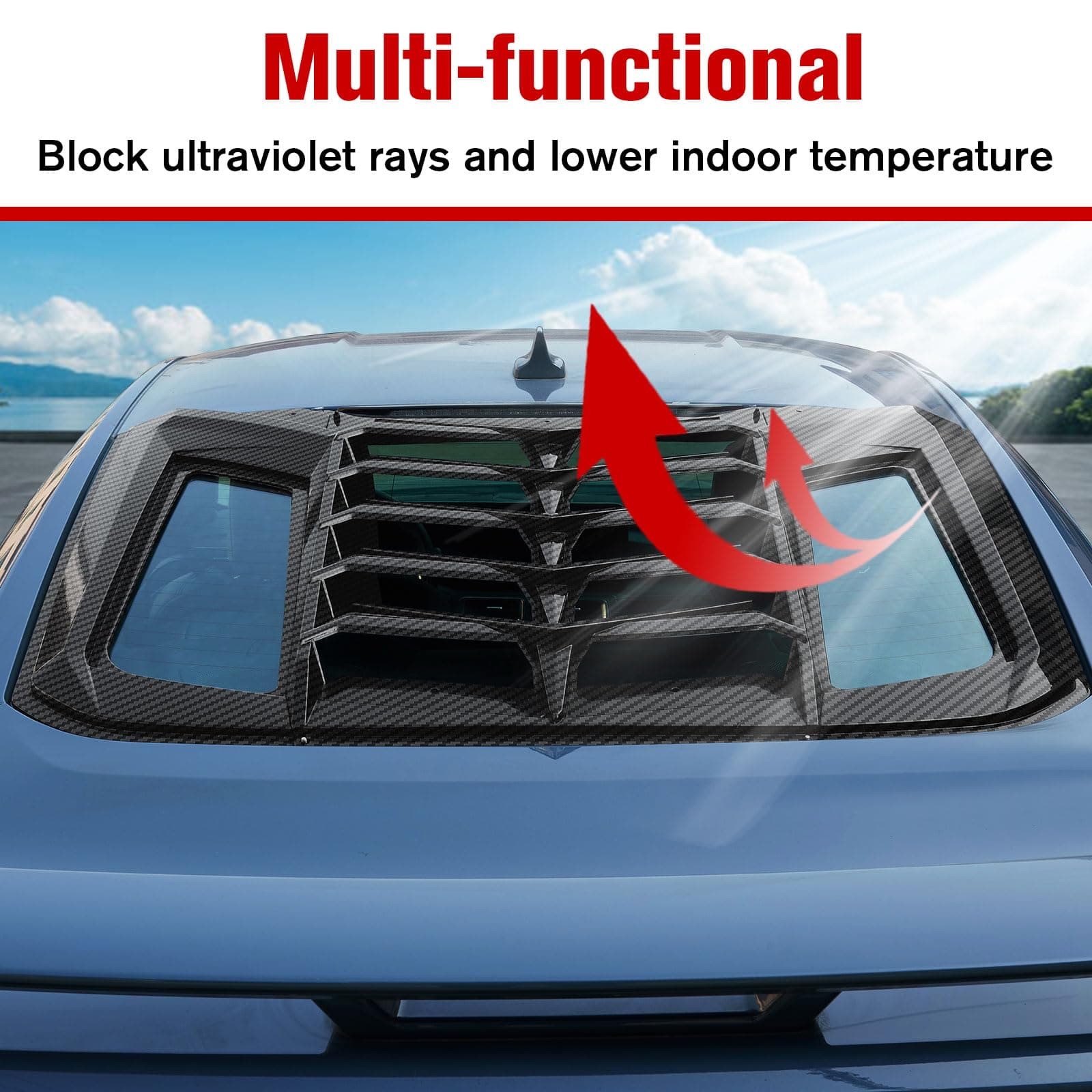 Rear+Side Window Louvers for Ford Mustang 2024+, ABS Plastic Windshield Sun Shade Cover Vent Wind Shutter Set for Mustang 2024 2025 Accessories, Carbon Fiber 3PCS
