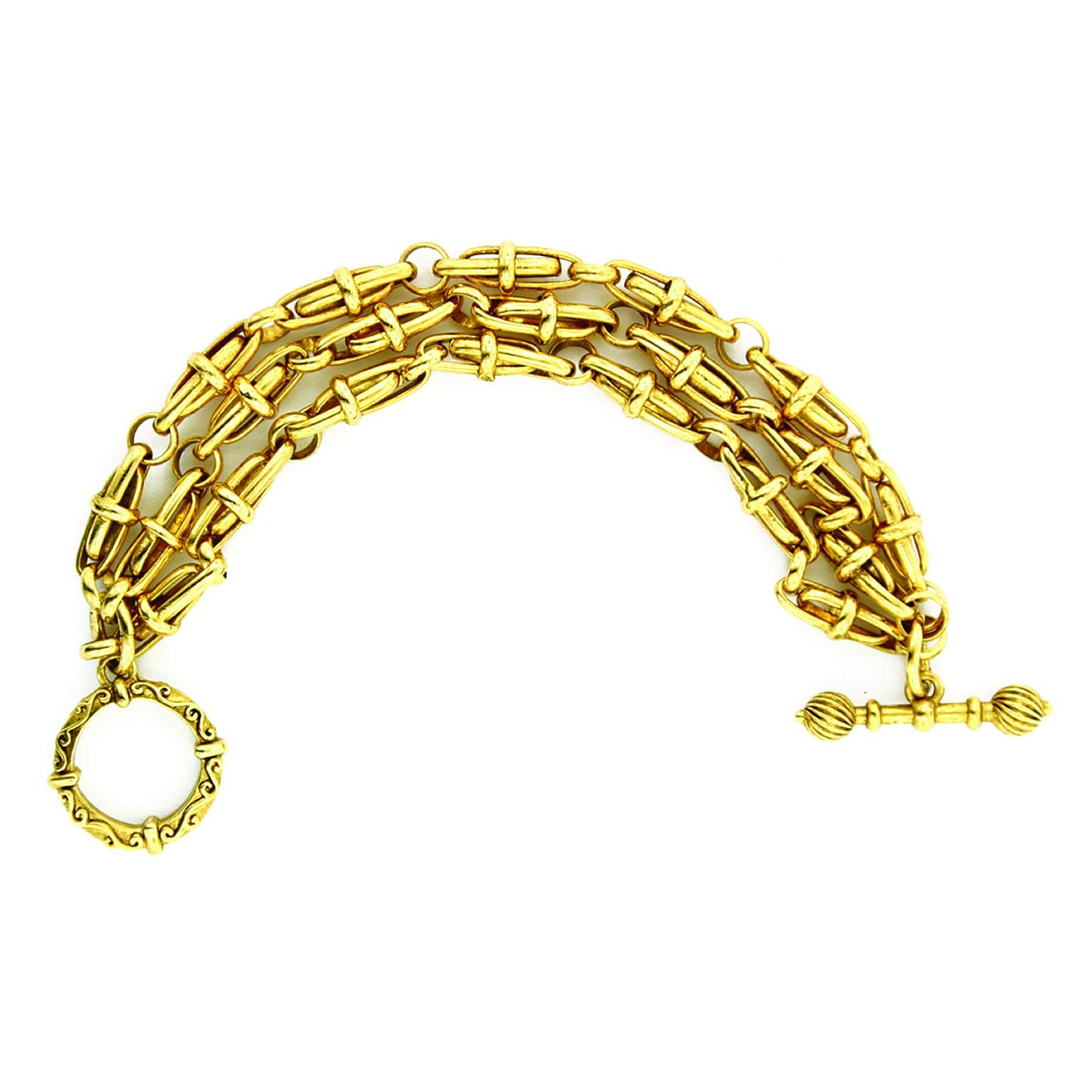 Antiquities Couture Gold Artifact Three Tier Chain Toggle Bracelet