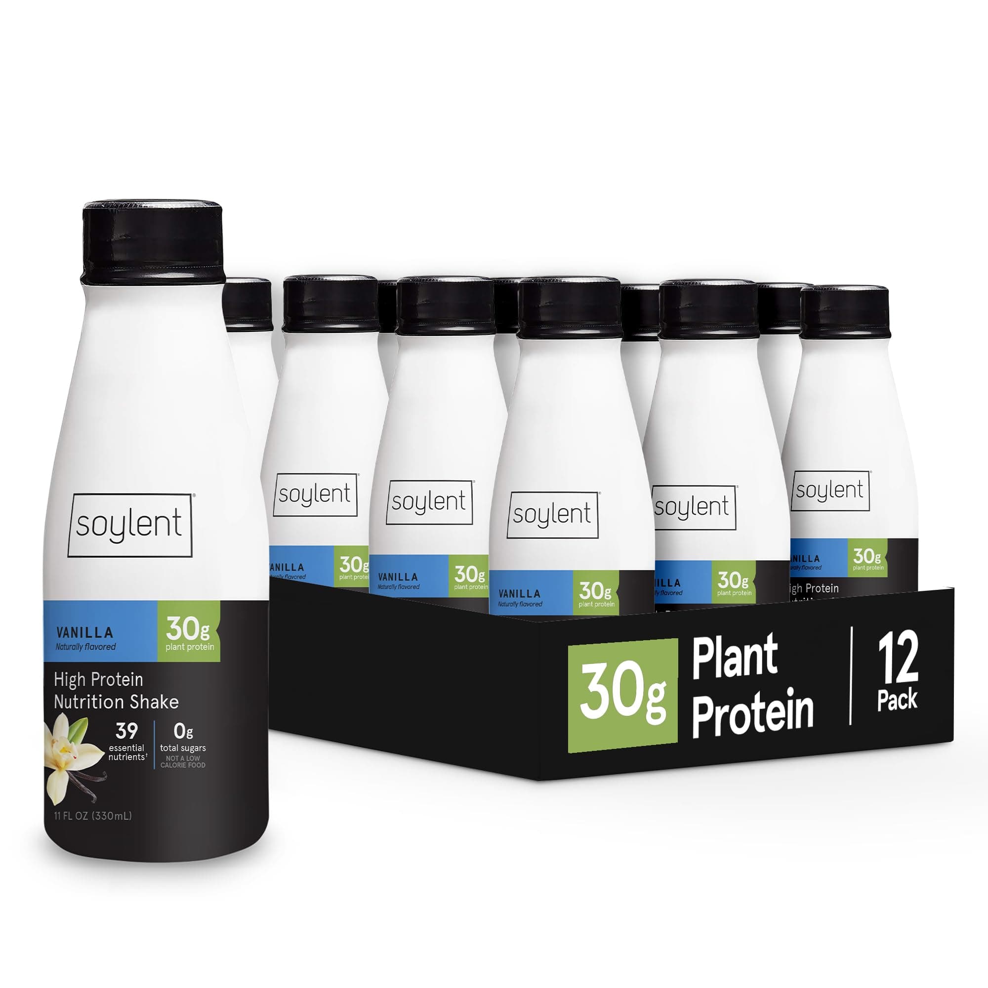 Complete Protein Shake, Vanilla, 30g Protein, Vegan, Dairy Free and 0g Sugar, Ready to Drink Protein Drinks, 11oz (12 Pack)