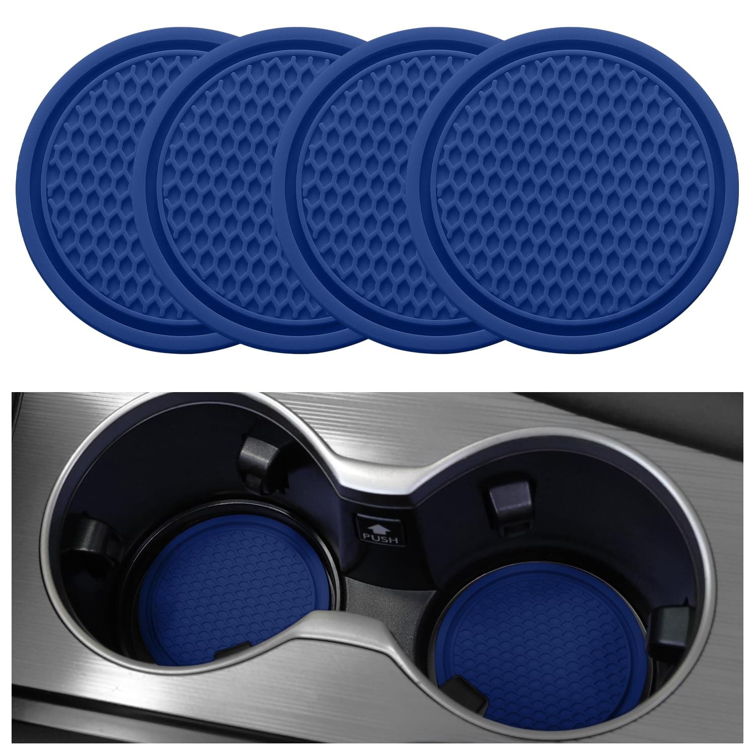 SINGARO Car Cup Coaster, 4 Universal Non-Slip Cup Holders Embedded in Ornament Coasters, Car Interior Accessories, Gray Blue