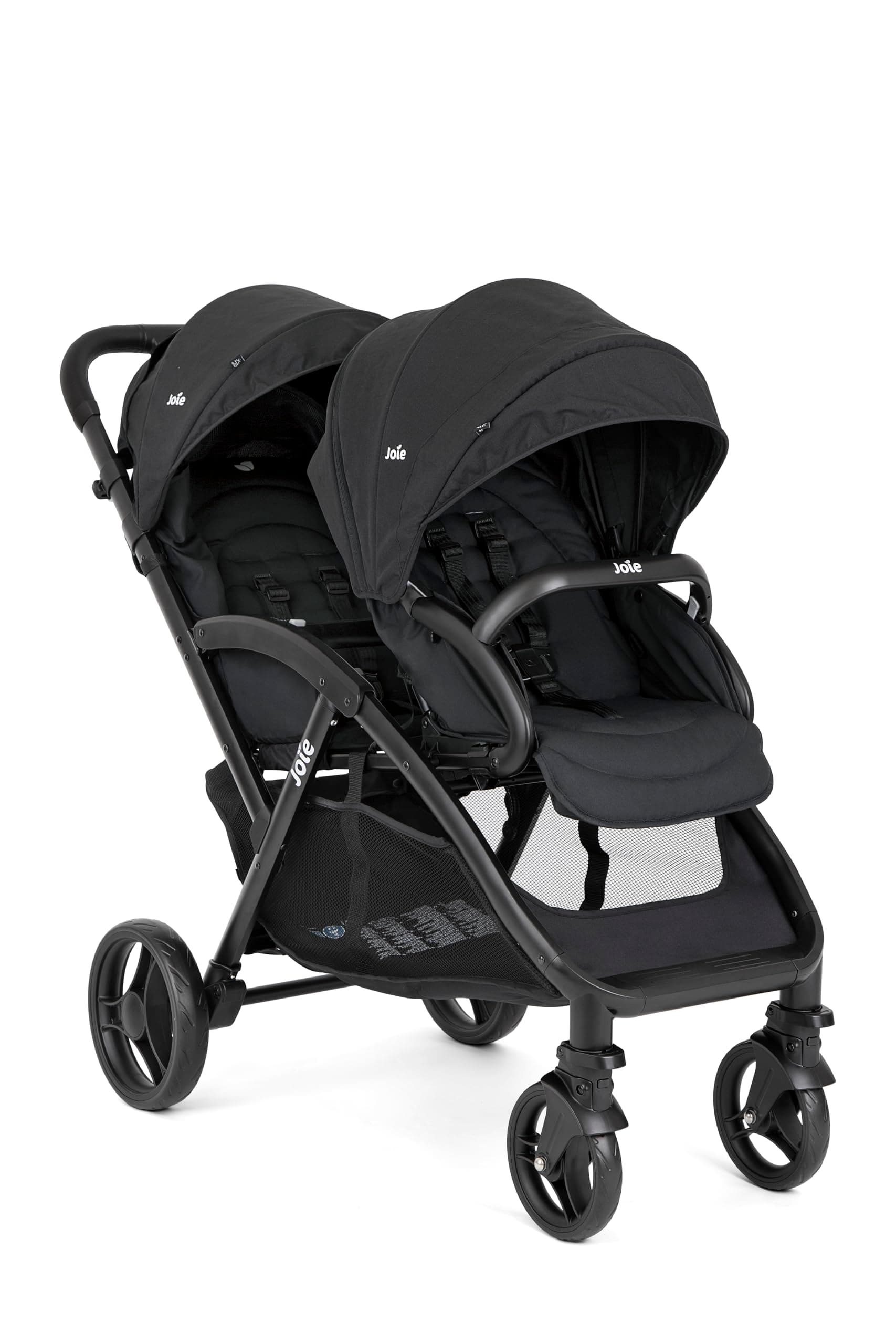 Joie EVALITE Duo Twin Baby Stroller - Stroller for Twins with Soft 5-Point Harness, 5 Recline Position, Pram for Twin Babies, Easy Foldable Swivel Wheels, One Touch Break System, Birth to 15 kg Shale