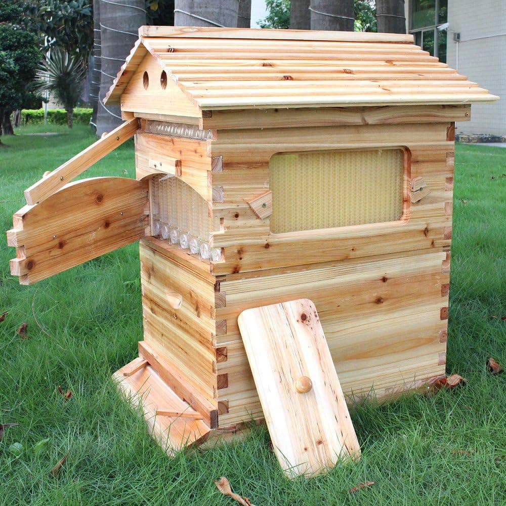 Bee Hive, Beehive with 7pcs Auto Super Frames, Bee House with 1pcs Super Boxes, 1pcs Brood Boxes(No Brood Frames), Bee Hives Starter Beekeeping Kits