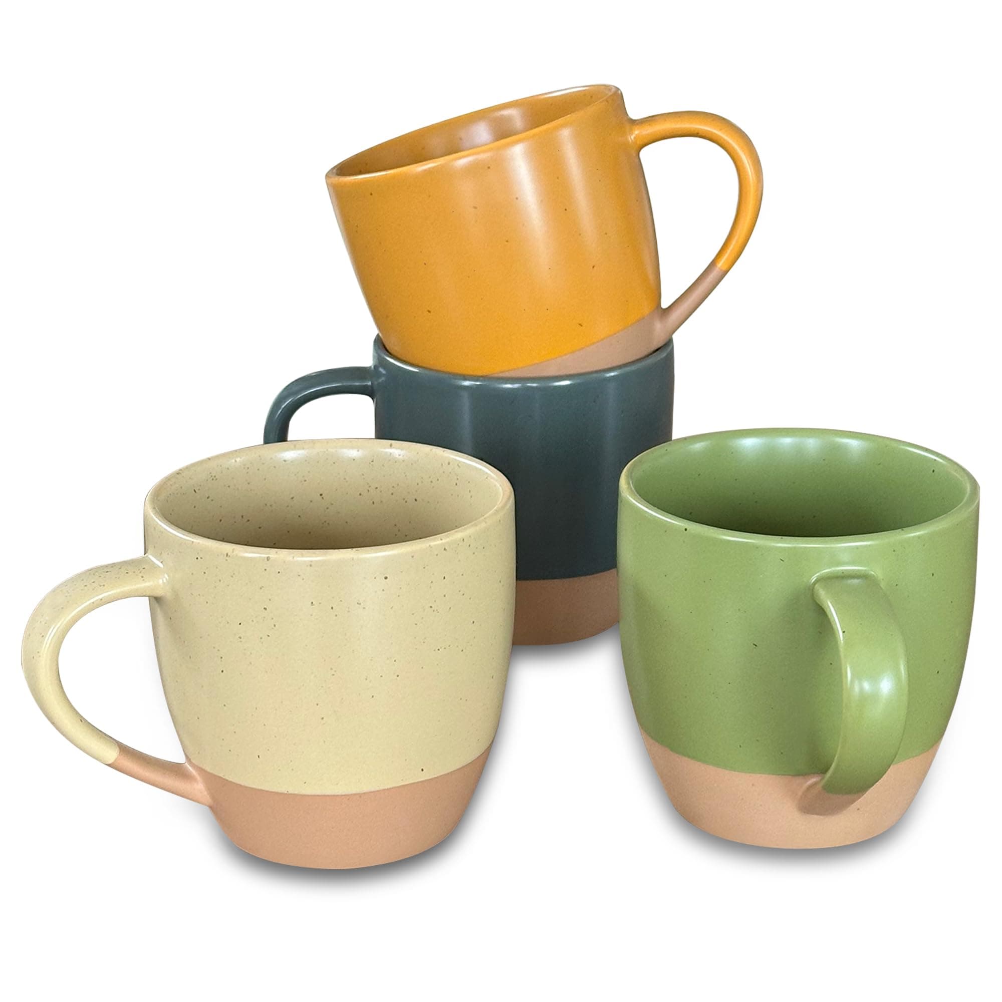 Mora Ceramic Artisan Matte Large Latte Mug Set of 4, 16oz - Microwavable, Porcelain Coffee Cups With Big Handle - Modern, Boho, Unique Style For Any Kitchen. Microwave Safe Stoneware - Safari Colors