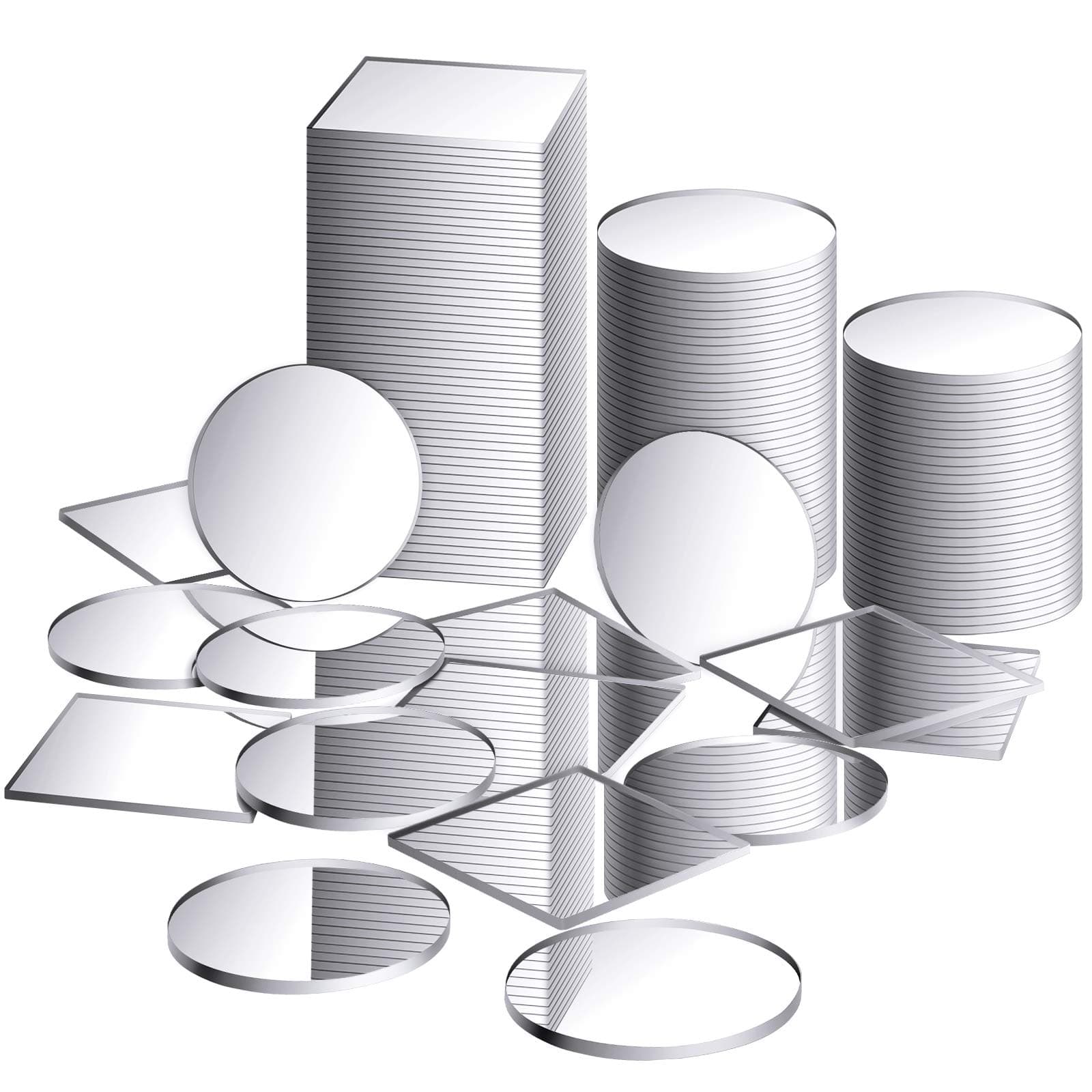 100 Pieces Round Square Mirror Tiles, Mini Size Circle Mirror, Small Square Glass, DIY Mosaic Glass Circles Tiles for Arts and Crafts Projects, Traveling, Framing, Room Home Decor