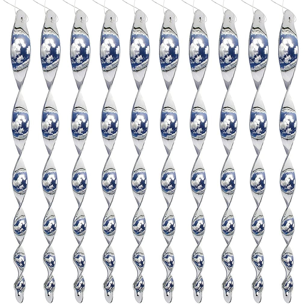 HASTHIP® 10Pcs 30cm Bird Repellent for Balcony, Silver Reflective Pigeon Scarer, Ornamental Spiral Deterrent Control Device for Roof Edge, Fence
