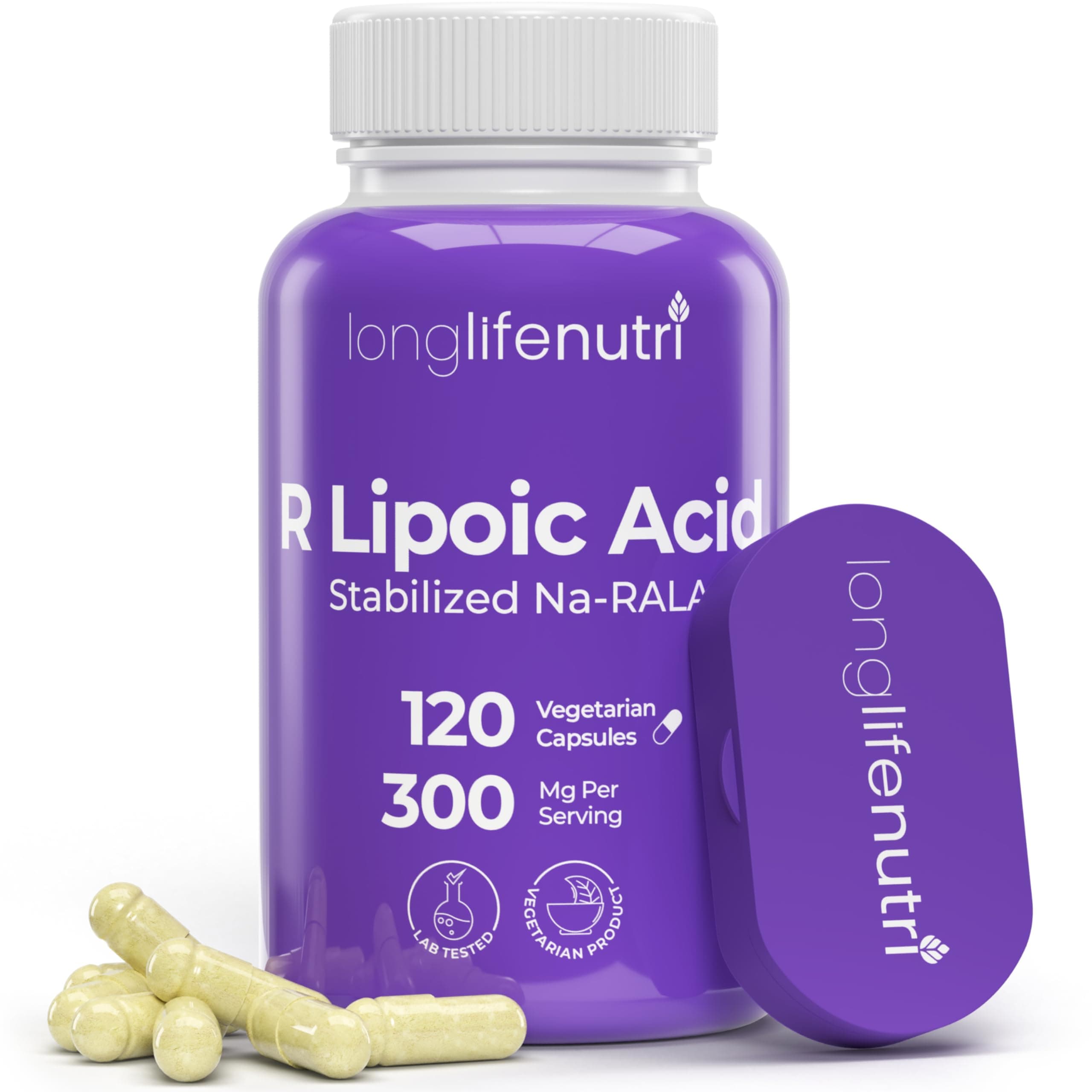 LongLifeNutri Stabilized R-Alpha Lipoic Acid 300mg – High Potency Na-RALA Supplement for Cellular Energy & Metabolic Function, 120 Vegetarian Capsules, 4-Month Supply, GMP Certified, Made in USA