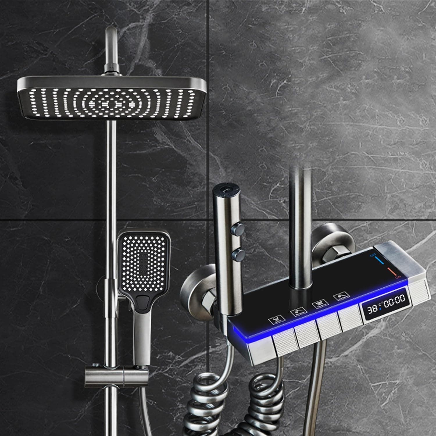 Shower System with LED Digital Display and Atmosphere Lamp, Piano Key Shower System, Intelligent Bathroom Shower Mixer Set