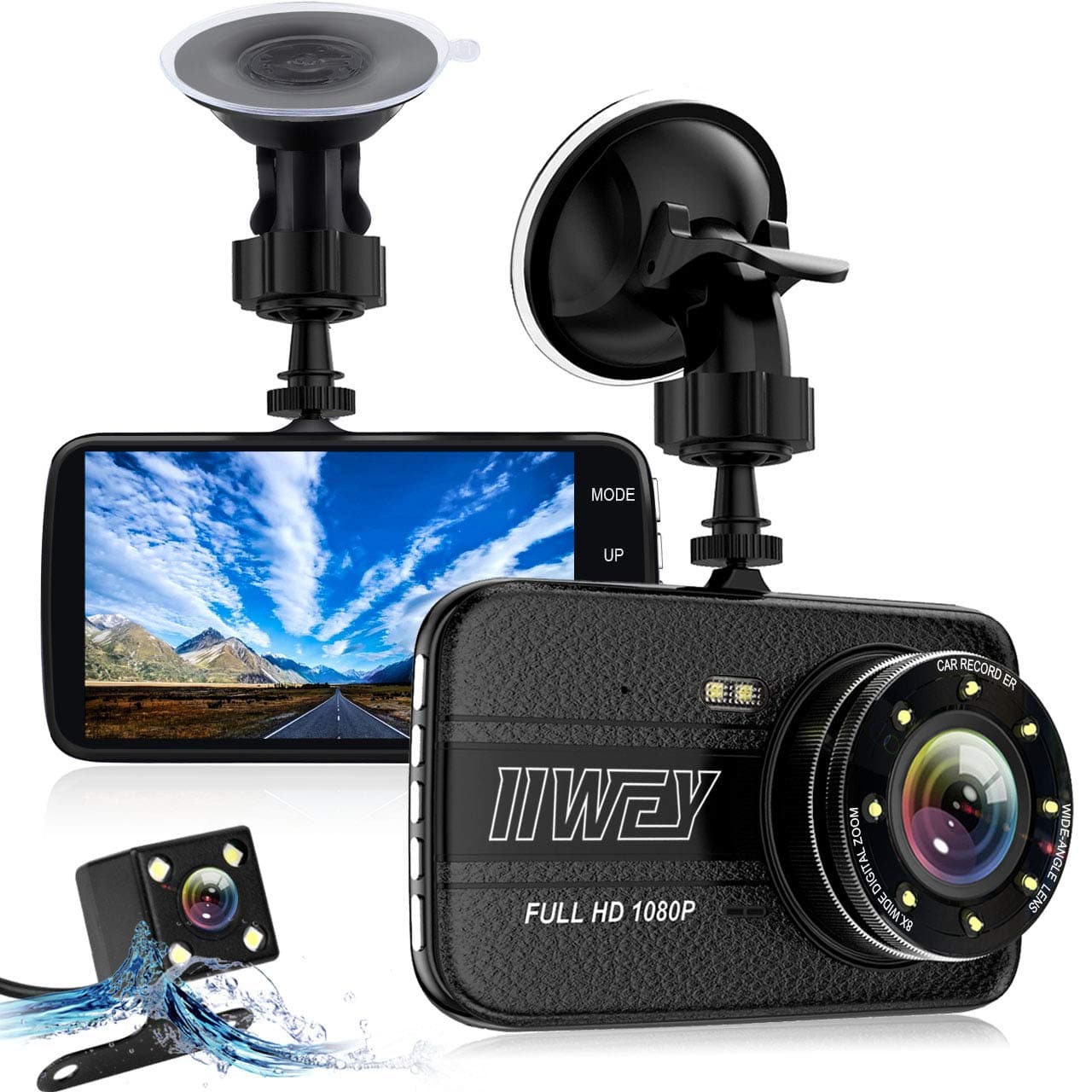 Dash Cams for Cars Front and Rear with Night Vision, 4 Inches Large IPS Screen, Car Camera with 8 Led Lights, 1080P Full HD Dual Lens Dash Cam, 170 Wide Angle, Loop Recording, G-Sensor