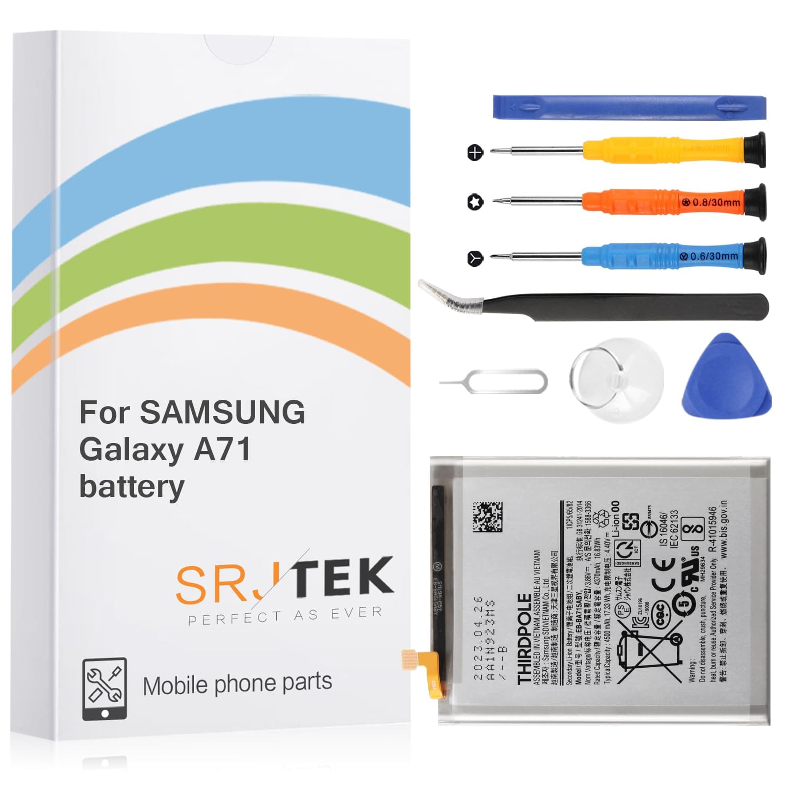 Original Battery Replacement for Samsung Galaxy A71 4G EB-BA715ABY,for Samsung SM-A715 4500mAh Standard Capacity Battery Include Complete Repair Tools kit(Not for A71 5G)