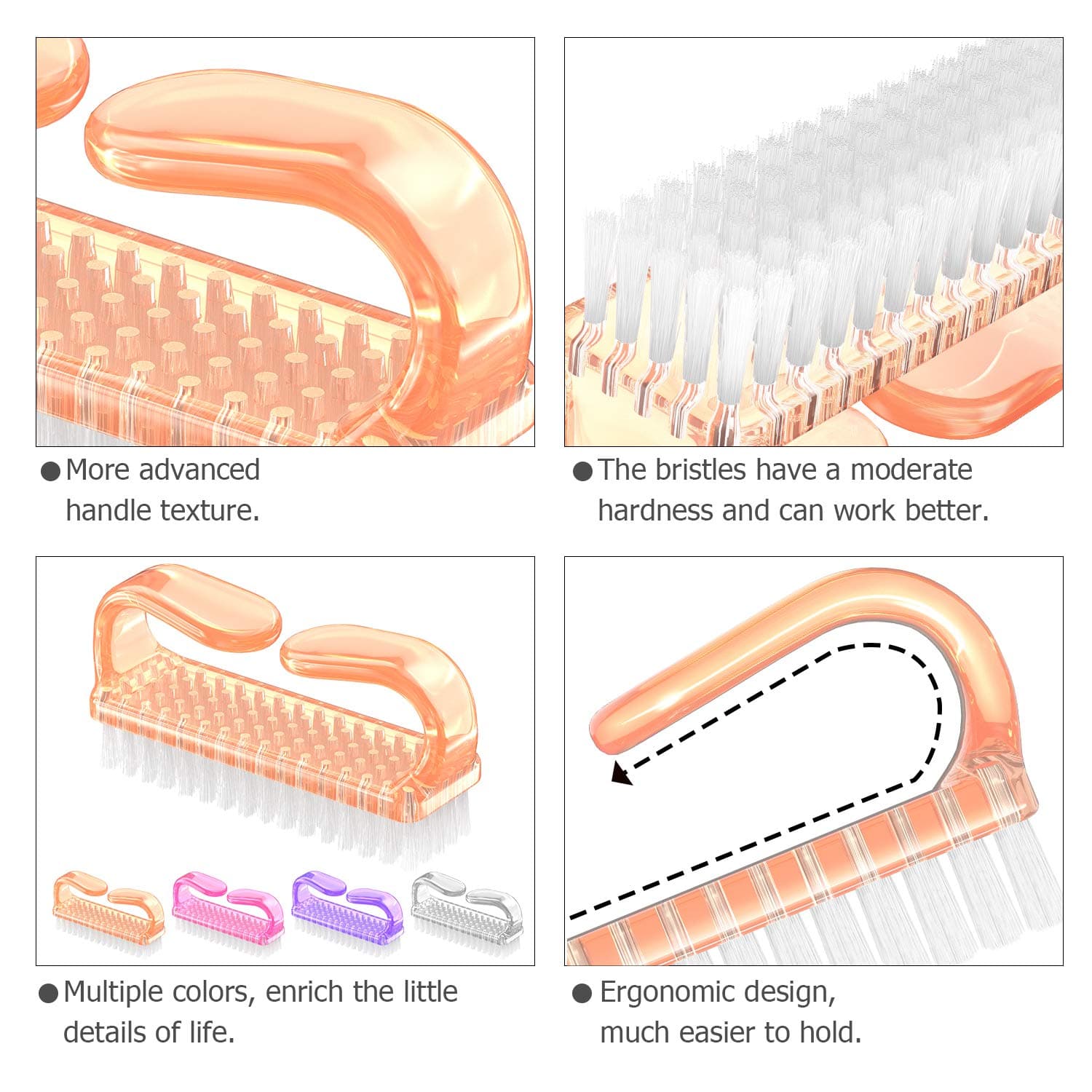 4 Pcs Nail Brushes, Larbois Nail Cleaning Brush Plastic Handle Scrubbing Brush Eco Friendly Fingernail Brush with Soft Bristles Nail Manicure Dust Brush for Hand Toes Nail Home Garden Salon use