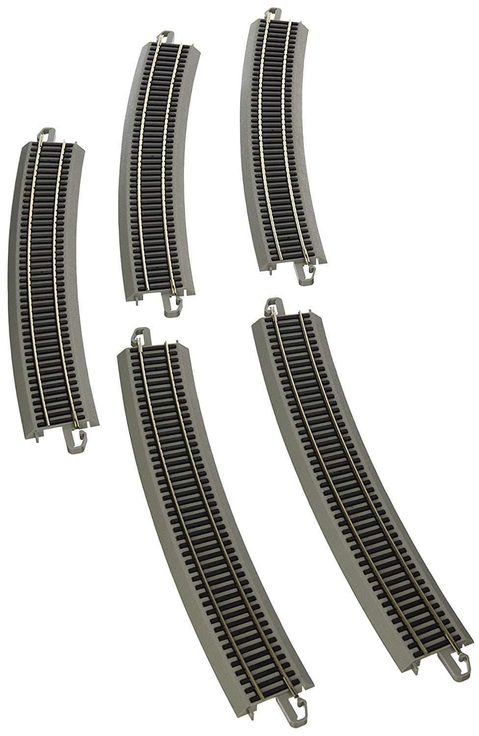 BachmannTrains - Snap-Fit E-Z TRACK 35.50” RADIUS 18 DEGREE CURVED TRACK (5/card) - NICKEL SILVER Rail With Gray Roadbed - HO Scale , Grey