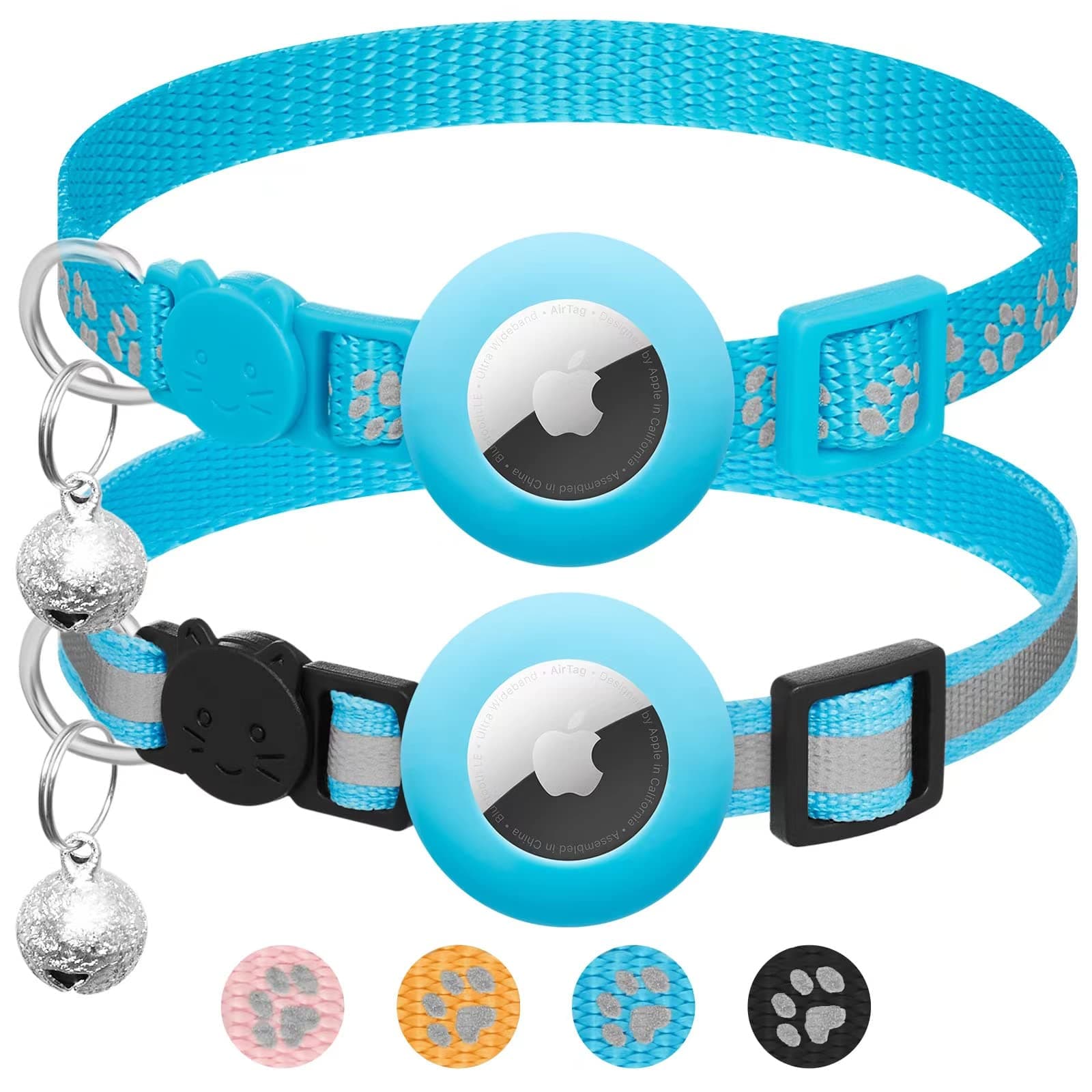 LAFAYI 2Pack Airtag Cat Collar Breakaway with Bell,Reflective Kitten Collar with Apple Airtag Cat Collar Holder,Adjustable 7-12In,Safety Buckle for Girl Boy Cats,Pet Supplies,Accessories,Gifts (Blue)