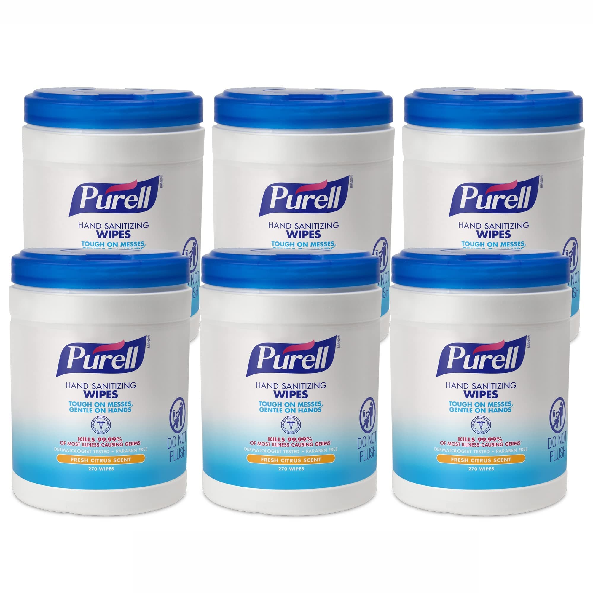 PURELL Hand Sanitizing Wipes, Fresh Citrus Scent, 270 Count Alcohol-free formula Sanitizing Wipes in Eco-Fit Canister (Case of 6) - 9113-06