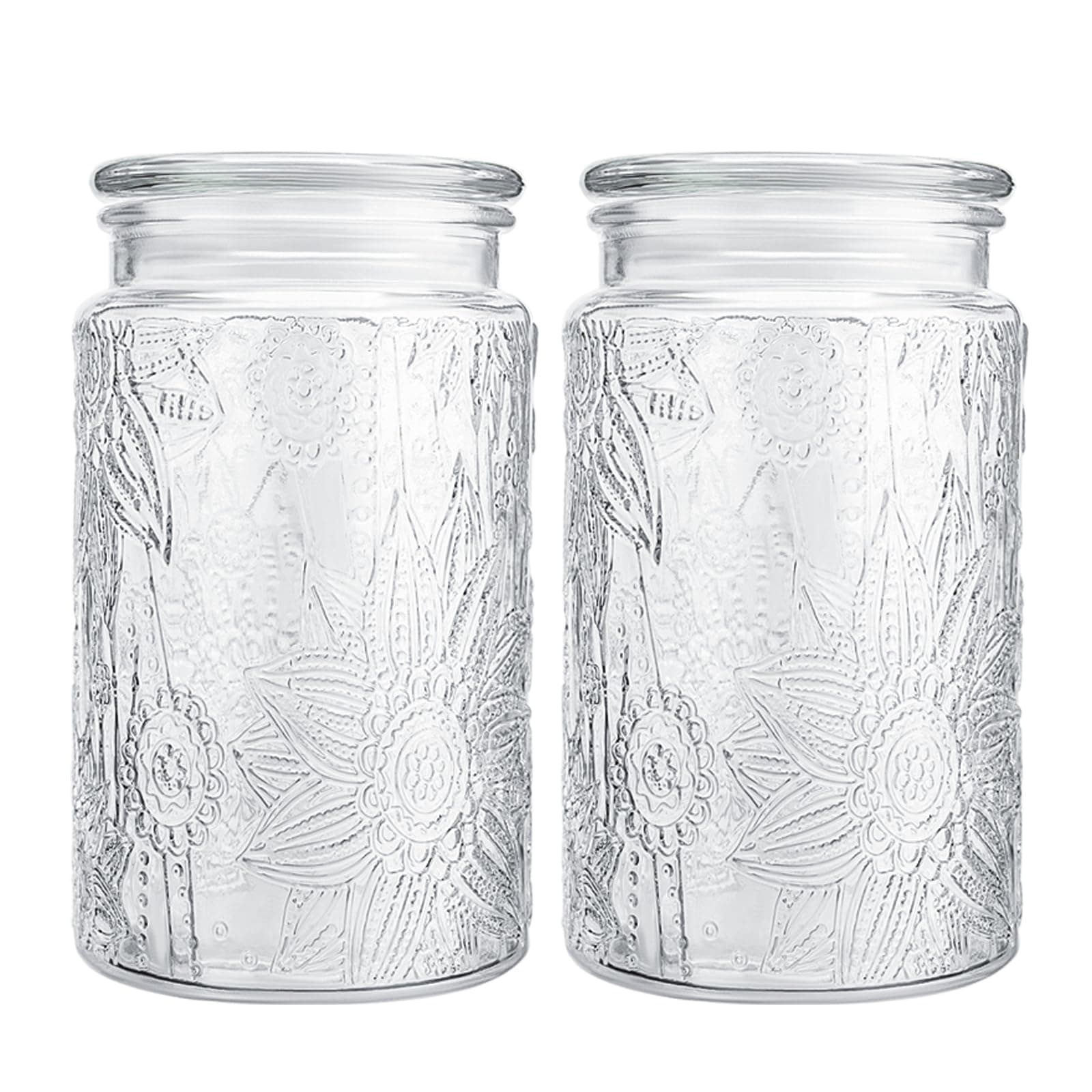 Sunflower Glass Jar With Lid, 2 Pack 32oz Kitchen Pantry Glass Canisters, Wide Mouth Jars Food Storage Container,Decorative Jar For Pasta Tea Cookies Nuts Coffee Cereal Salad Sugar Candy Jar Cute Jar