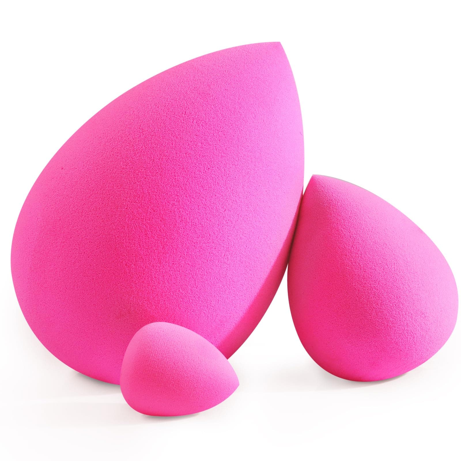 Trio Set Large, Mini and Standard Makeup Sponges with Soft and Bouncy Touch, Beauty Sponges Blender in Rose Pink for Powder, Cream and Liquid Blending