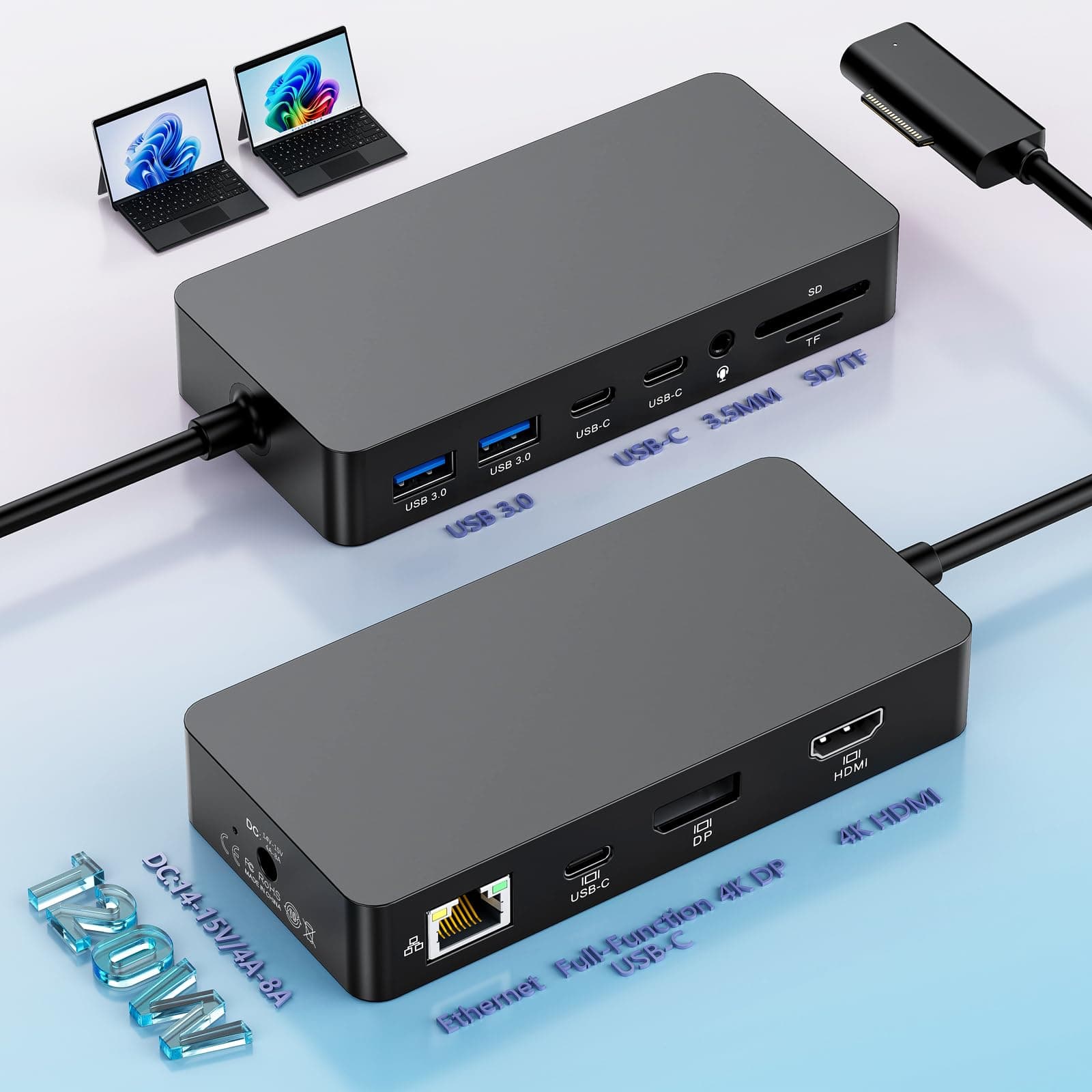 MS Surface Dock Triple Displays 4K@60Hz HDMI+ USB C + DP with 120W Power Adapter,Surface Pro Docking Station for Microsoft Surface Pro 12/11/10/9/8/7,Surface Laptop7/6/5/4/Surface Go