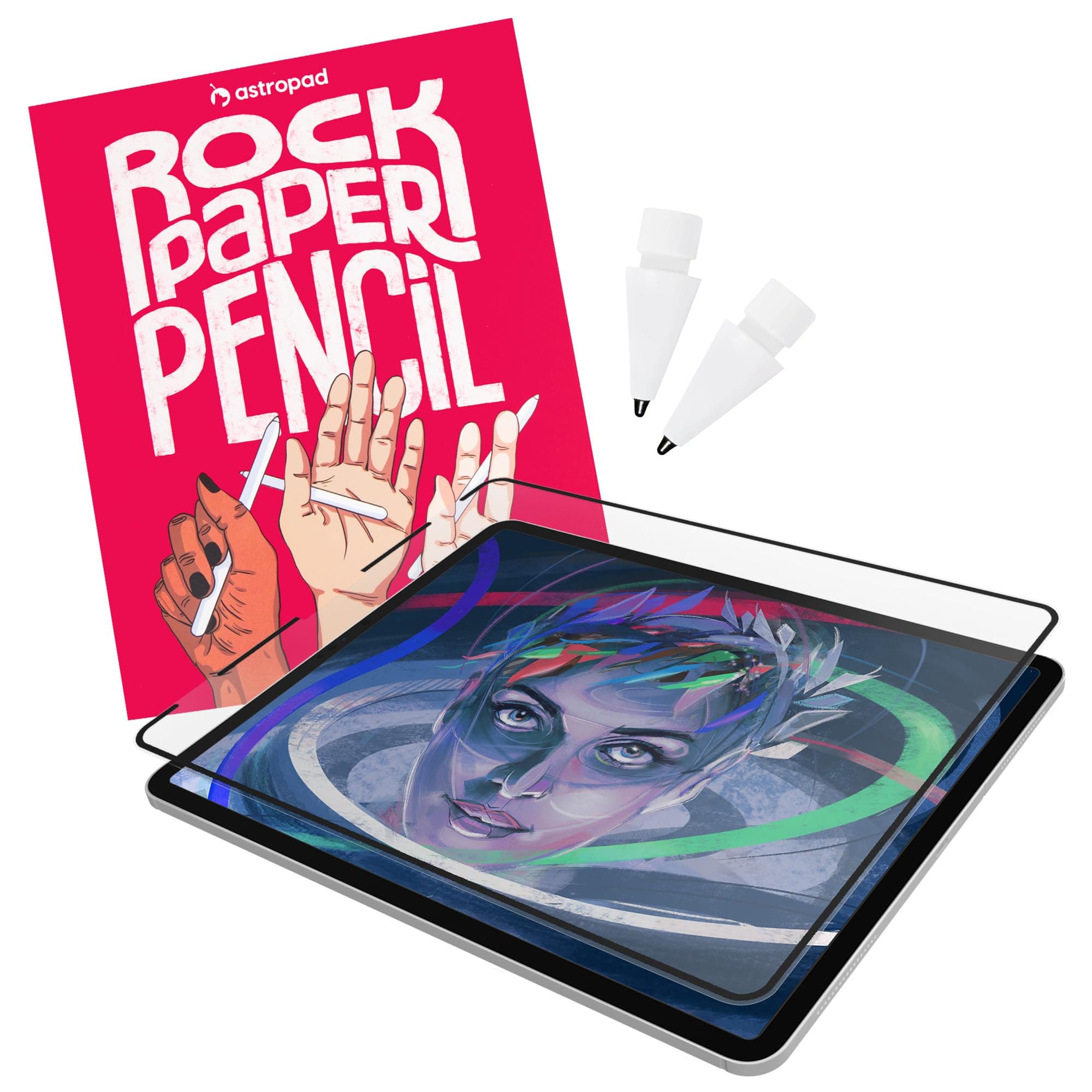 Astropad Rock Paper Pencil v2.0 – Paper Screen Protector for 11" iPad Pro (Gen 1-4) or 10.9" iPad Air (Gen 4-5) + Apple Pencil Tips Replacement 2 Pack – Compatible with Apple Pencil 1st/2nd Gens