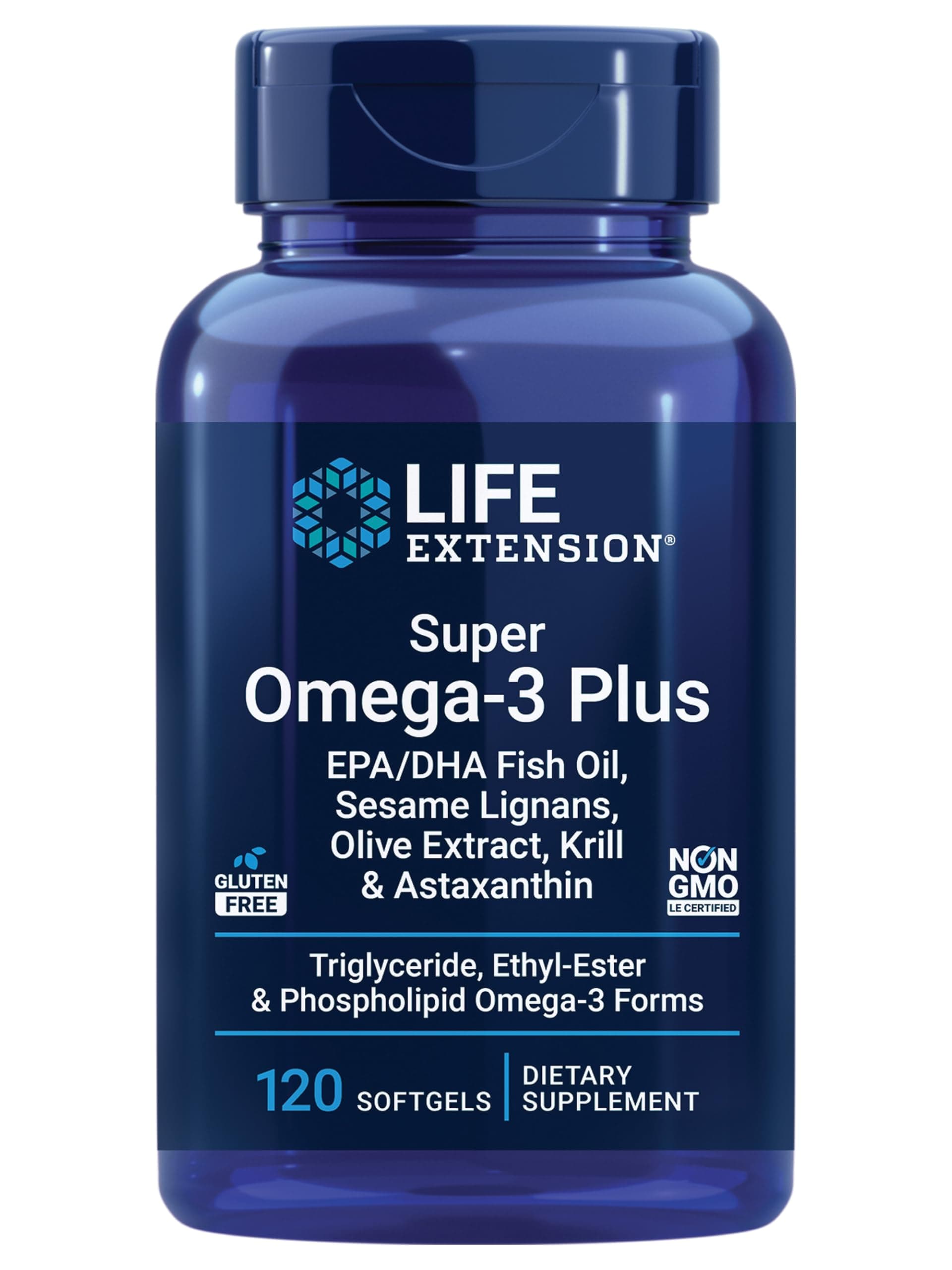 Super Omega-3 Plus EPA/DHA Fish Oil, Sesame Lignans, Olive Extract, Krill & Astaxanthin - Heart, Brain & Joint Health Support - Gluten-Free, Non-GMO - 120 Softgels