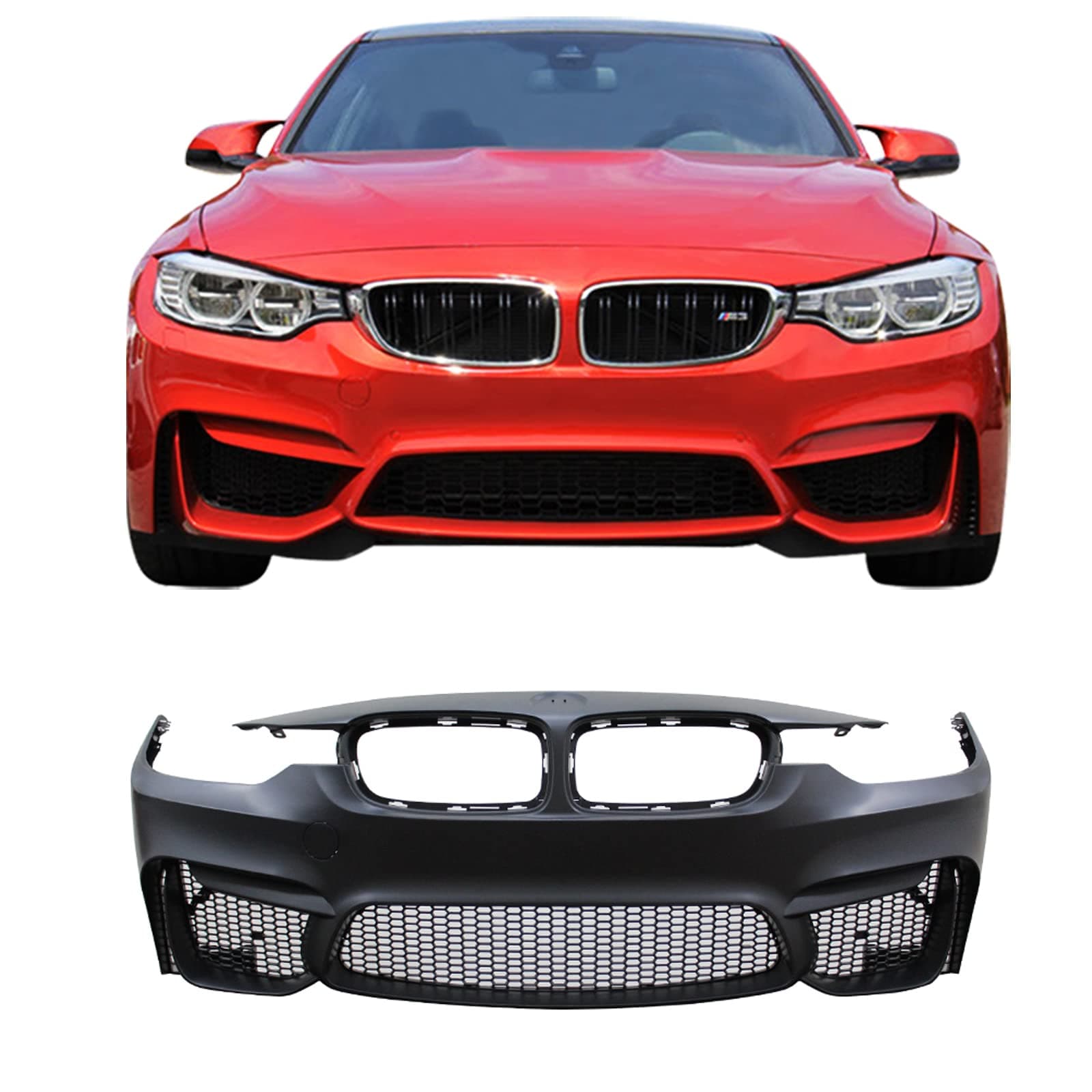 Front Bumper Cover Compatible With 2012-2018 BMW F30, 3 Series M3 Front Bumper Cover End Conversion Guard Replacement PP by IKON MOTORSPORTS, 2013 2014 2015