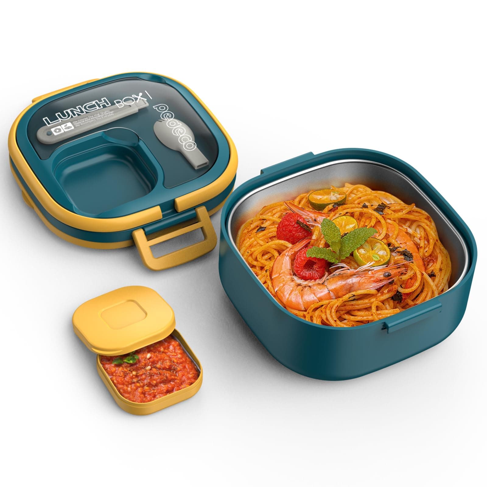 Single-Layer Bento Lunch Box for Kids & Adults with Removable Stainless Steel Lunch Container,Dressing Container,BPA-Free,Dishwasher Safe - Includes Utensil(Blue,Non-Insulated)
