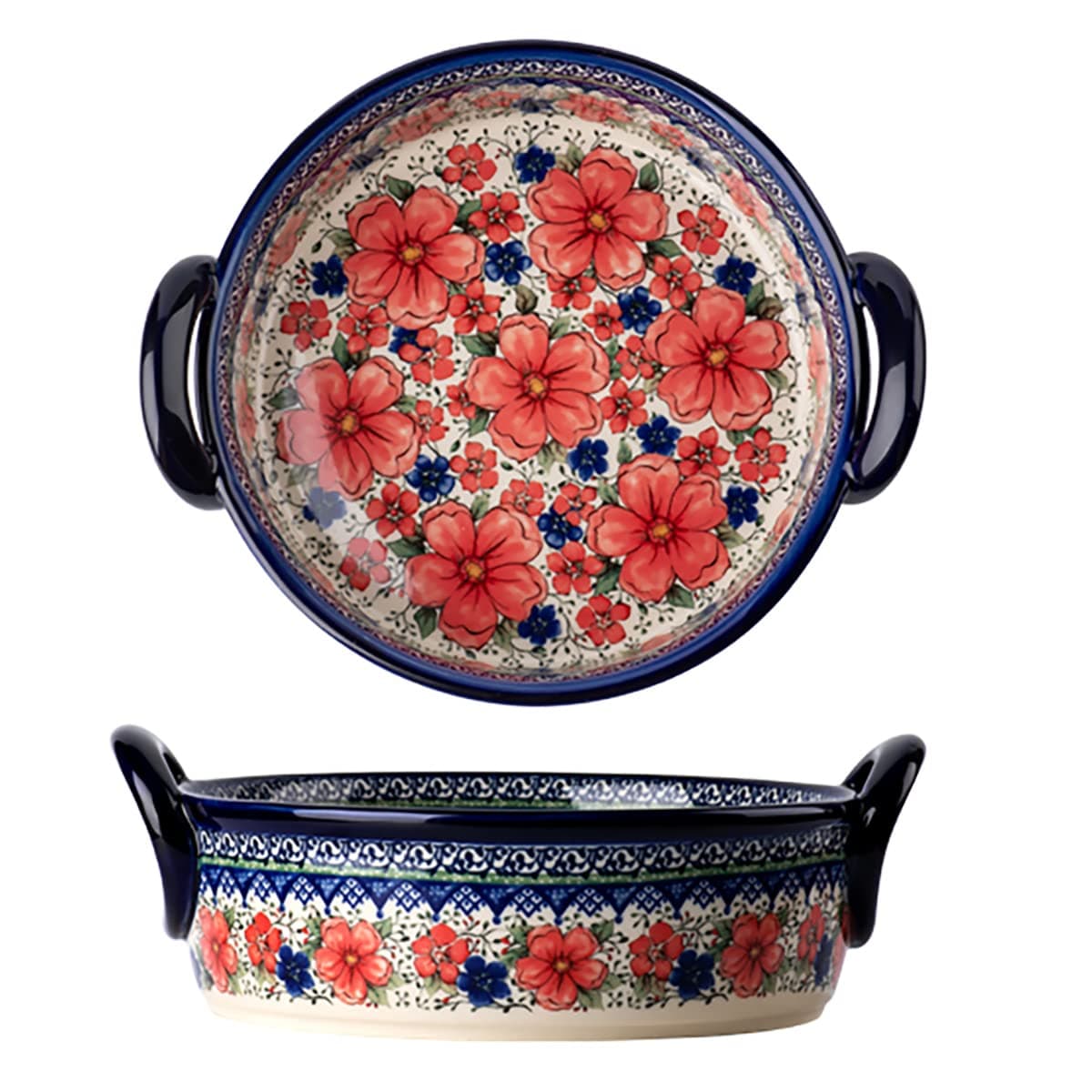 Vintage Style Cherry Blossom Flowers Pottery Bakeware Ceramic Casserole Dish Baking Pan Lasagna Pans Baking Dish with Handles for Oven to Table-1 PCS, 32 oz