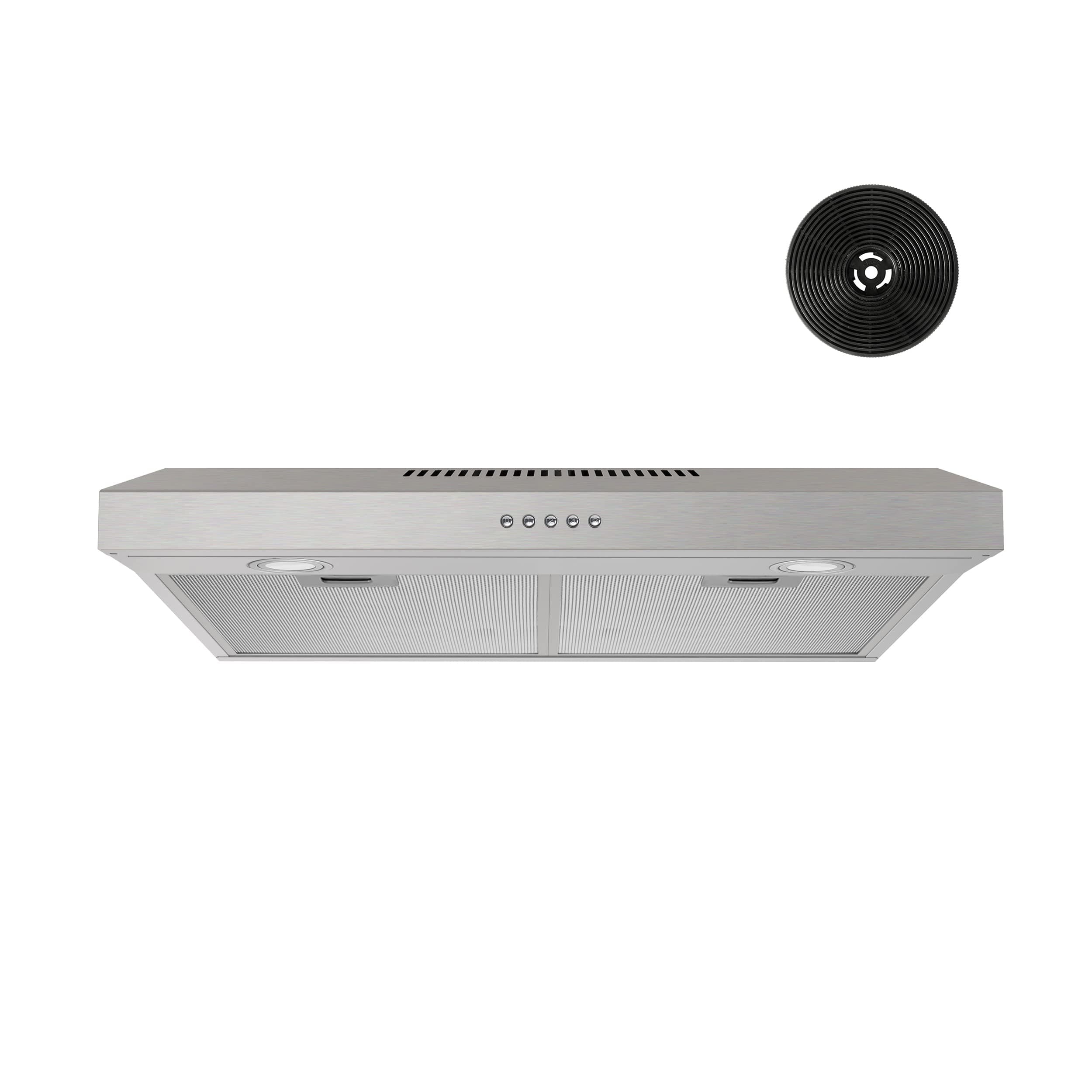 Under Cabinet Range Hood 30 inch with Brushless DC Motor, LED Light, 3 Speed Exhaust Fan, Reusable Aluminum Filters, Push Button,Stainless Steel Range Hood,with Charcoal Filter