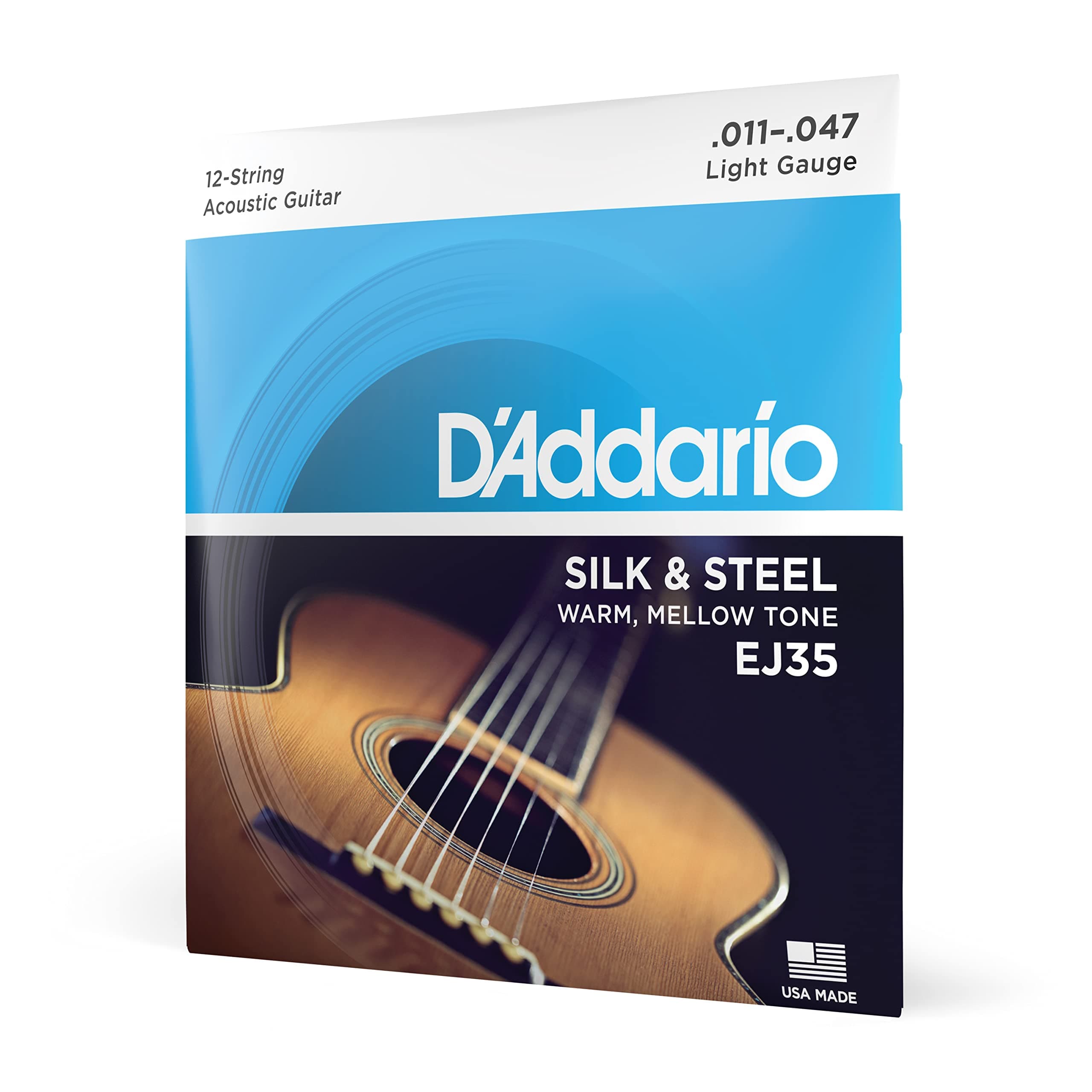 Silk & Steel Acoustic Guitar Strings - EJ35-12 String - Warm, Mellow Tone - Light, 11-47