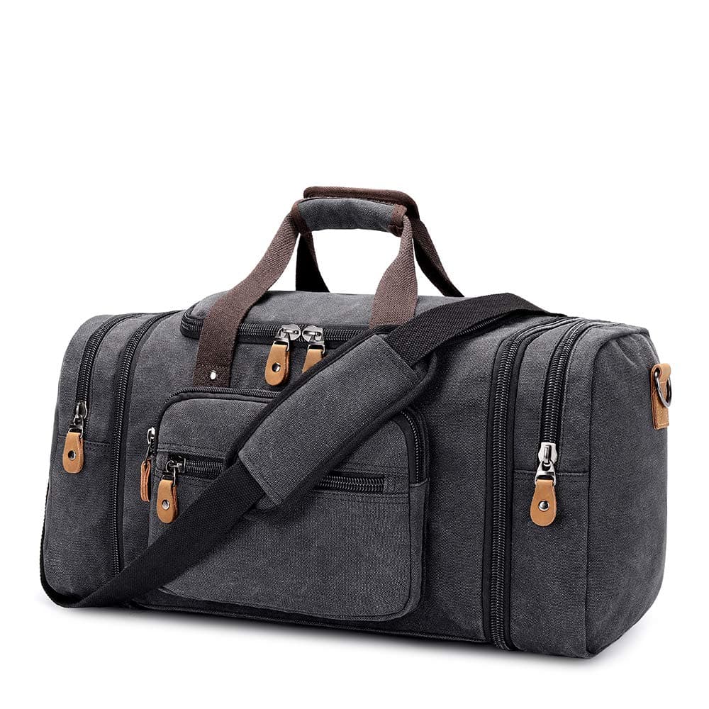 Gonex Expandable Canvas Holdall for Men, 50L / 60L Duffel - Multi-Pockets Overnight Weekend Bag, Unisex Holdall Travel Duffle - Weekender Bag, Dark Grey