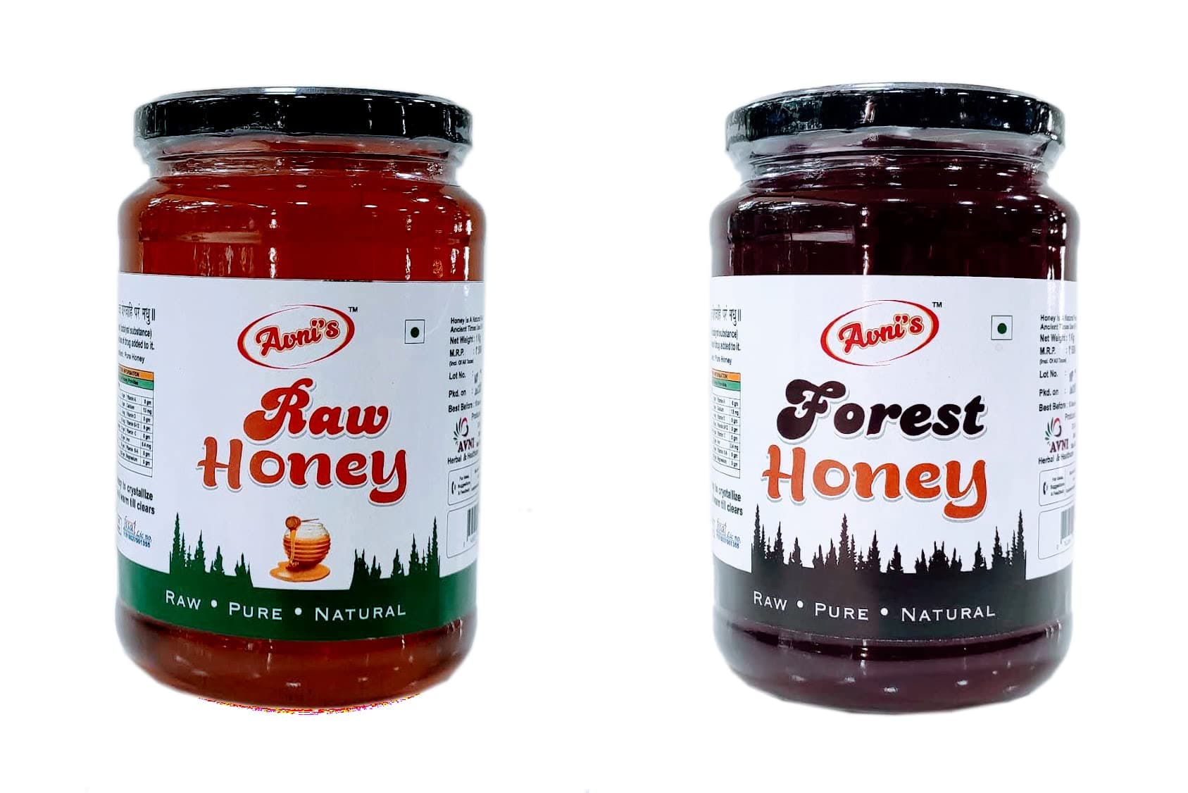 Avni's Tasty Healthy Raw & Forest Honey Combo | Unprocessed | Unpasteurised | No Preservatives | Pack of 2 (1 Kg, Each)