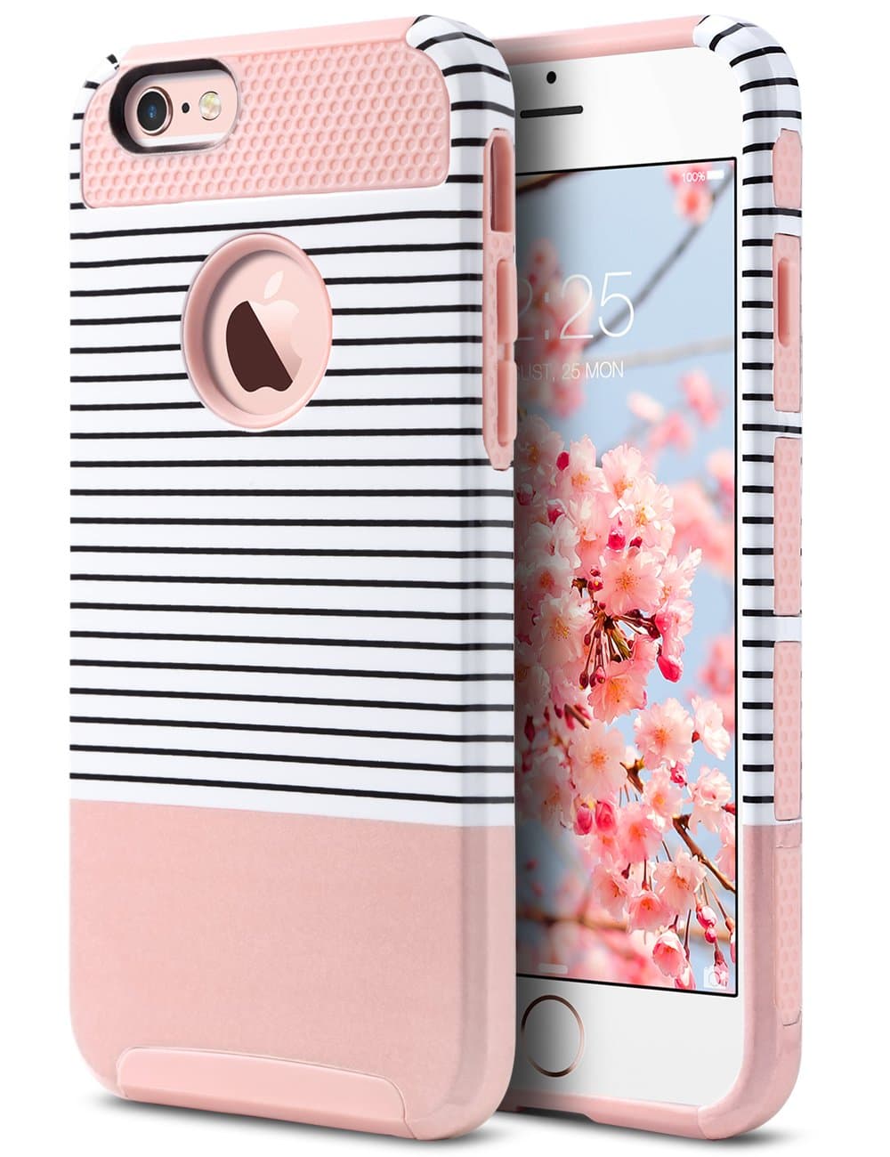 ULAK iPhone 6s Case, iPhone 6 Case, Stylish Hybrid Slim Fit Protective Shock-Absorption TPU Bumper Anti-Scratch Phone Cover for Apple iPhone 6 / iPhone 6s 4.7 inch (Rose Gold/Black Stripe)