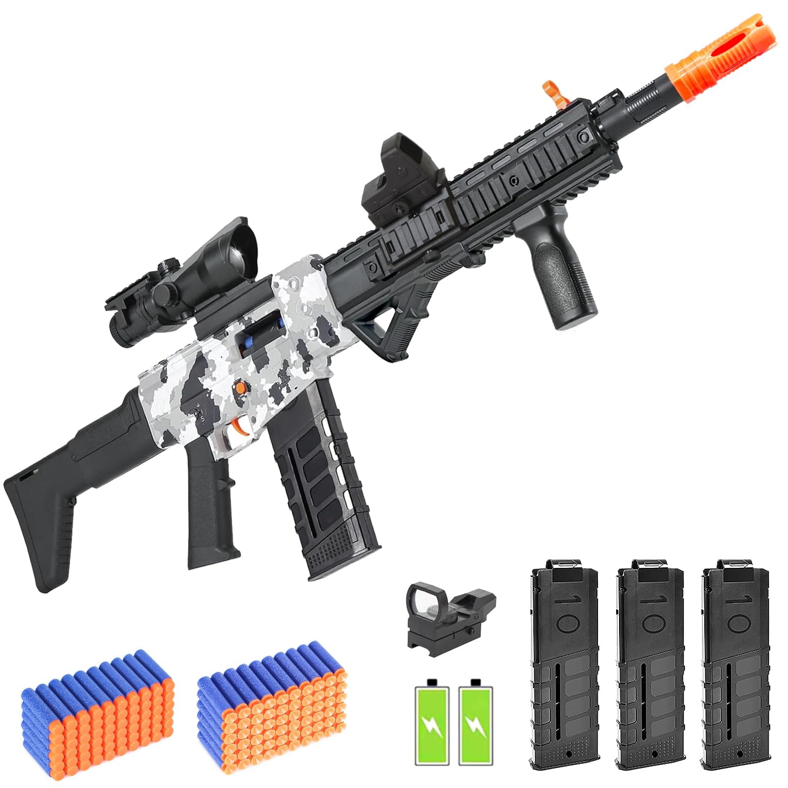 Realistic Toy Gun for Nerf Guns Darts, Foam Blaster - with Scope 100 Soft Bullets 3 Magazines, Semi-Auto Sniper Rifle Electric Machine Guns for Boys 8-12 Age, Birthday Gifts for Kids and Adults