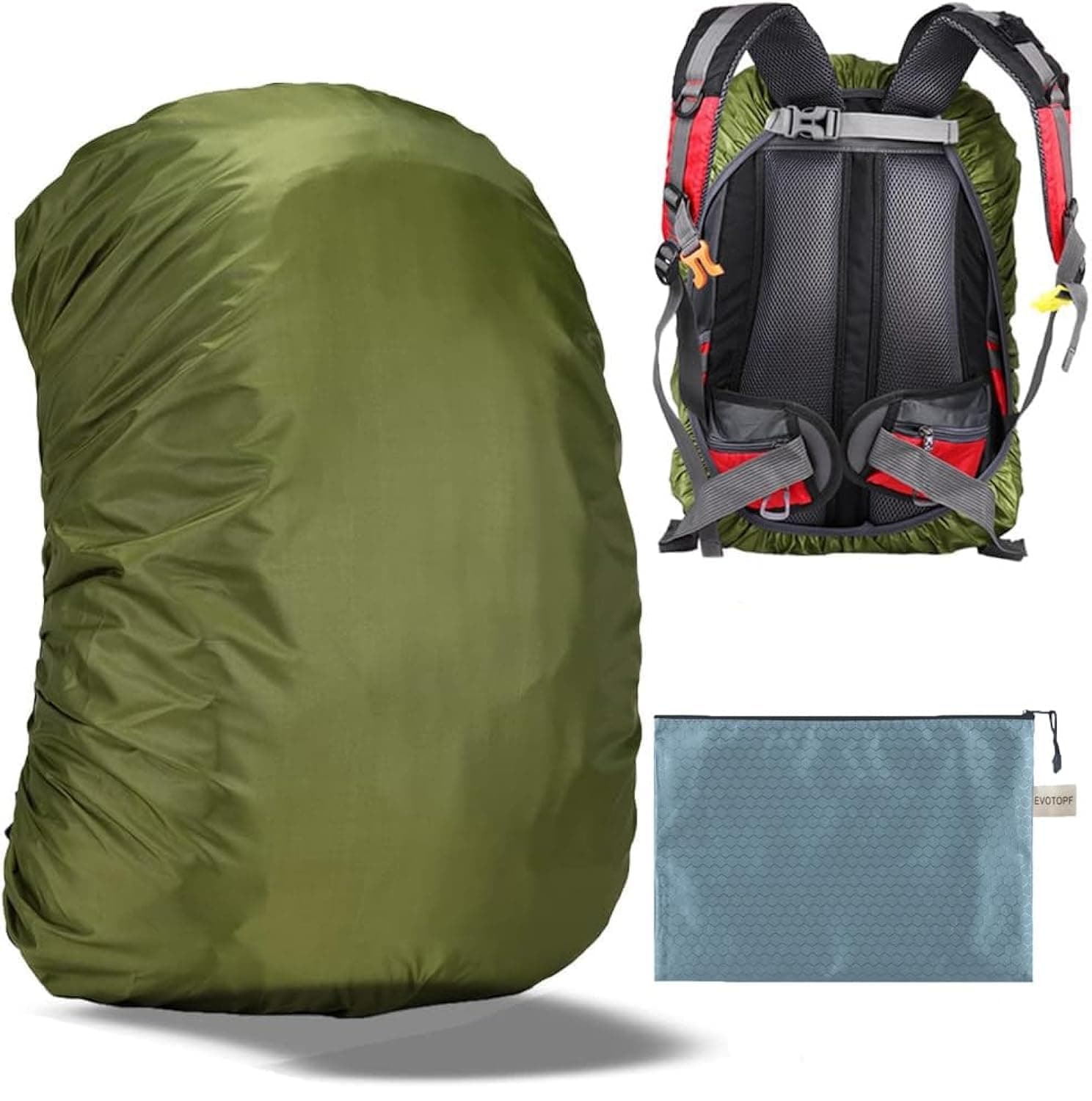 Evotopf Waterproof Backpack Rain Cover with Adjustable Anti Slip Buckle Strap & Sliver Coating Reinforced Inner Layer for Camping, Hiking, Traveling, Hunting, Biking and More, 15-80L