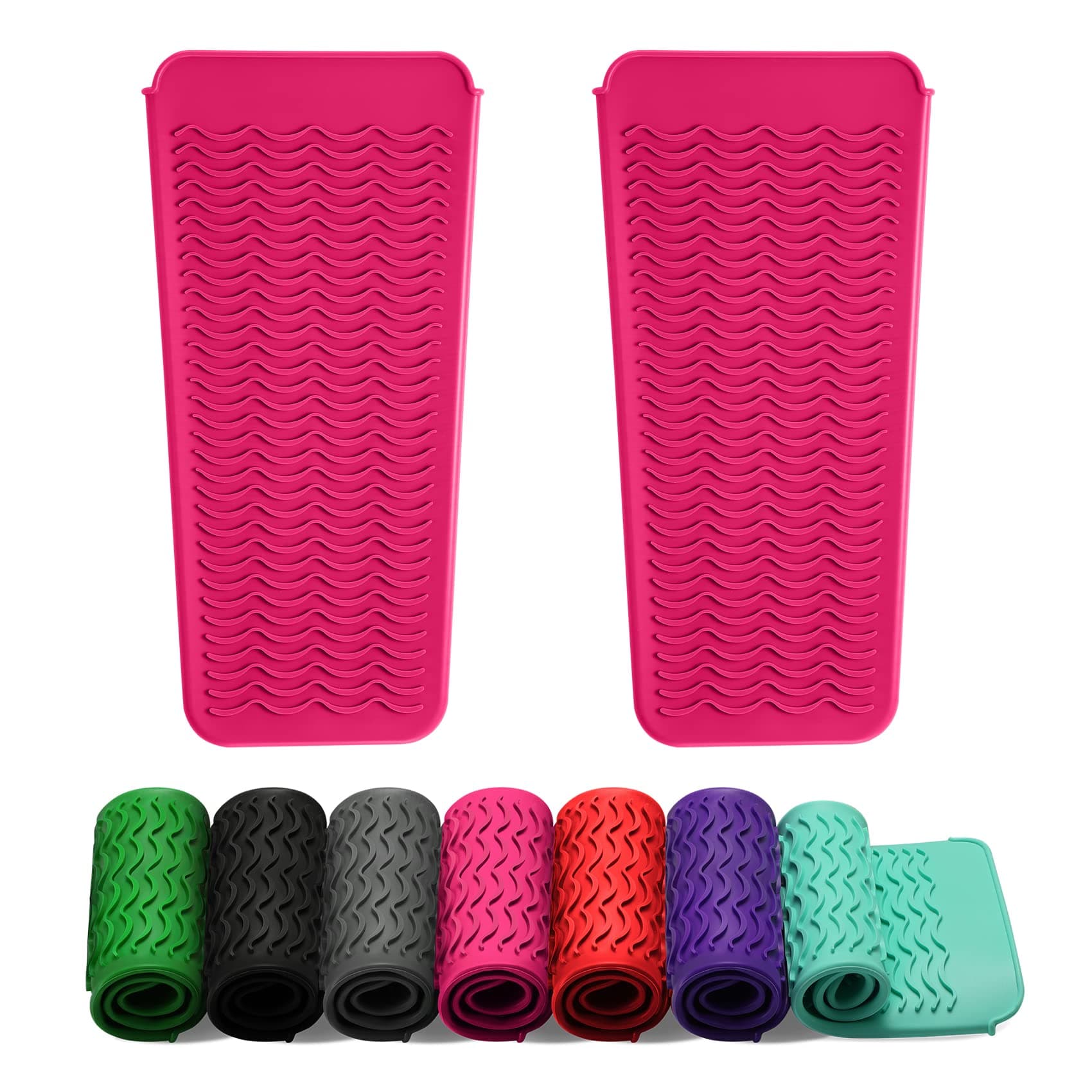 ZAXOP 2 Pack Heat Resistant Silicone Mat Pouch for Flat Iron, Curling Iron,Hair Straightener,Hair Curling Wands,Hot Hair Tools (HOT Pink&HOT Pink)