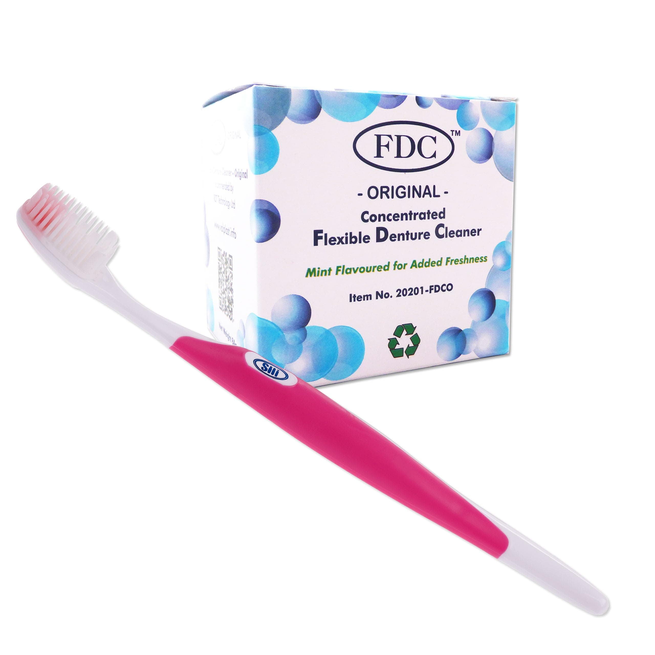 FDC Flexible Denture Cleaner & Silicone Brush ~ (Pink)