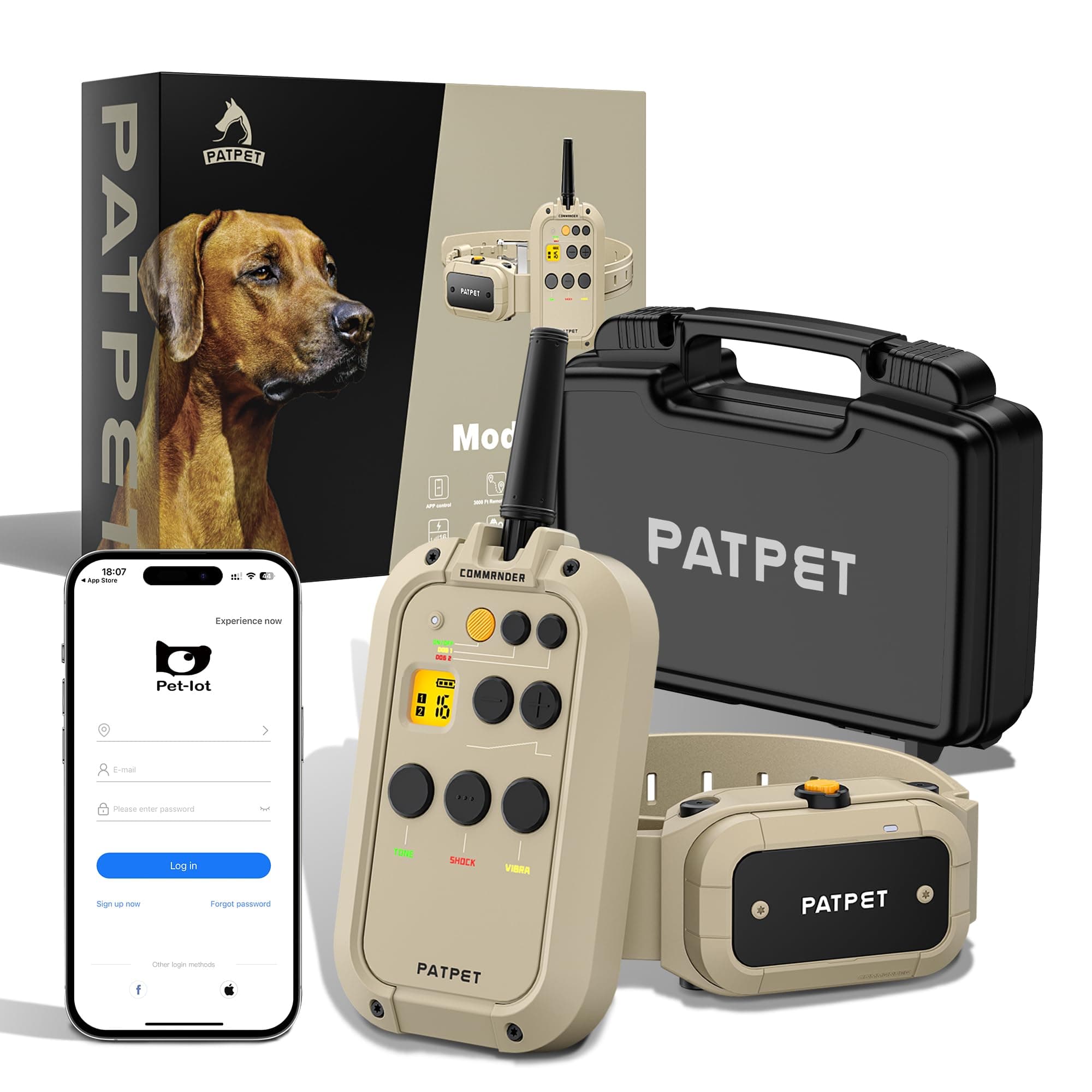 PATPET Shock Collar with APP Control - 1/2 Mile Range Bluetooth-Enabled Waterproof Dog Shock Collar with Remote, 2-in-1 Shock Collar for Large Medium Dogs(15-140lbs)