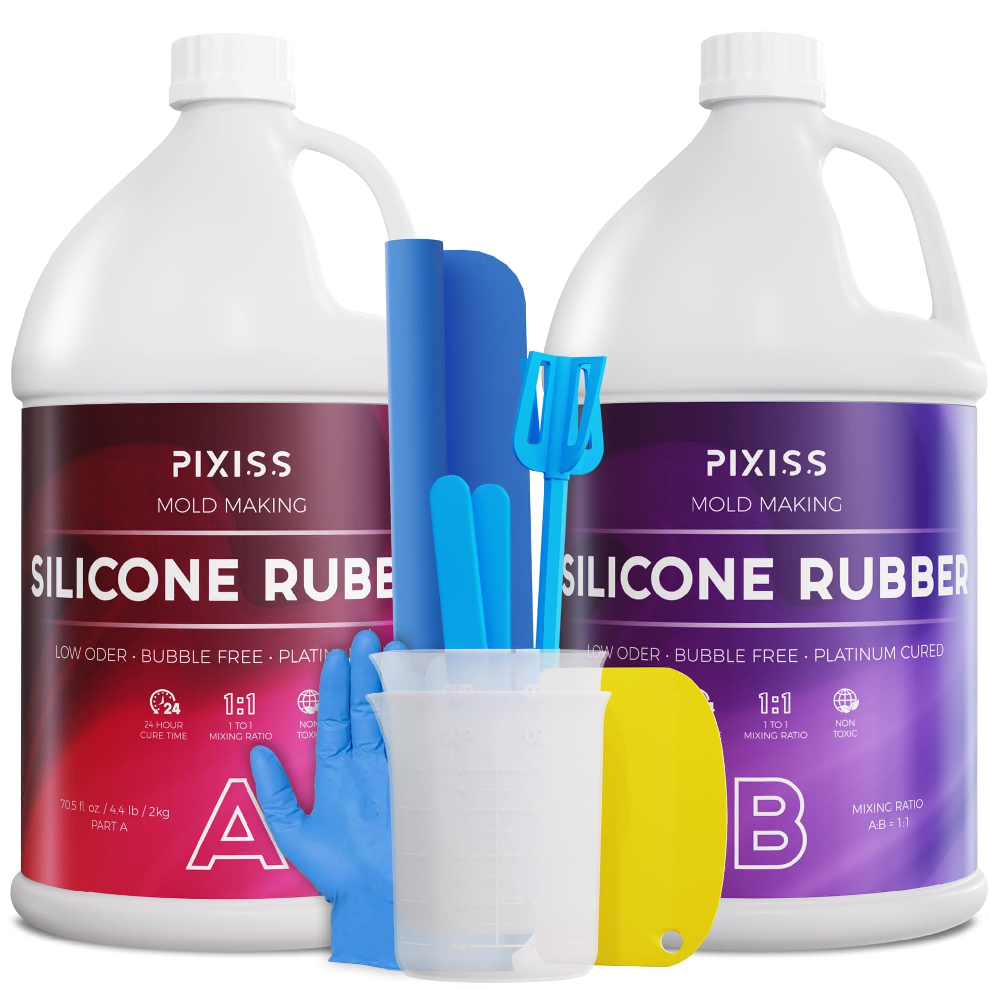 Pixiss Silicone Mold Making Kit Liquid Silicone Rubber Bubble Free Translucent Clear Mold Making Silicone-Mixing Ratio 1:1-Molding Silicone for Resin Molds, Silicone Molds DIY (4kg/Gallon Kit)