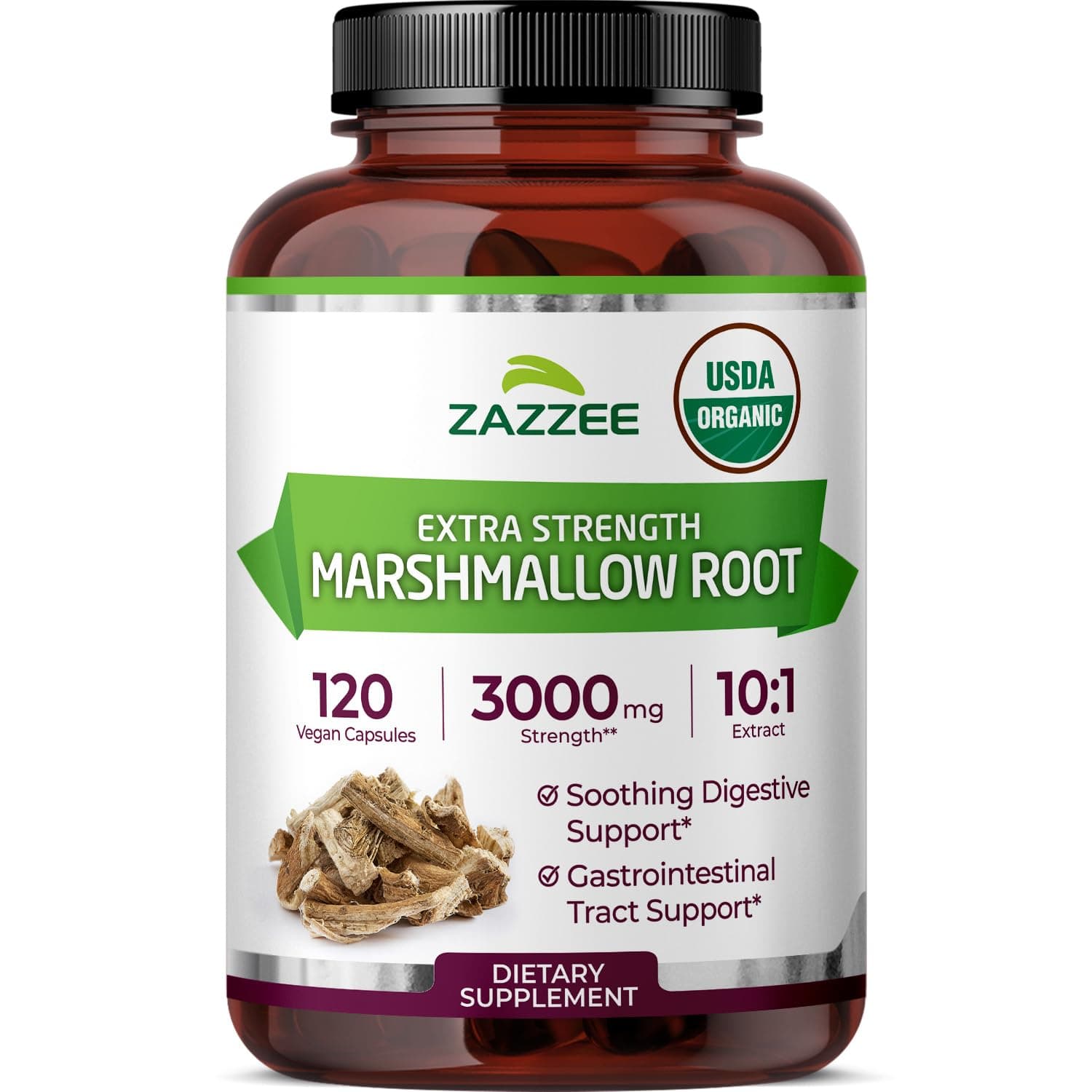 Zazzee USDA Organic Marshmallow Root 10:1 Extract, 120 Vegan Capsules, 4 Month Supply, Althaea Officinalis, Digestive, Throat & Mucosal Support, All-Natural, Non-GMO, Made in the USA